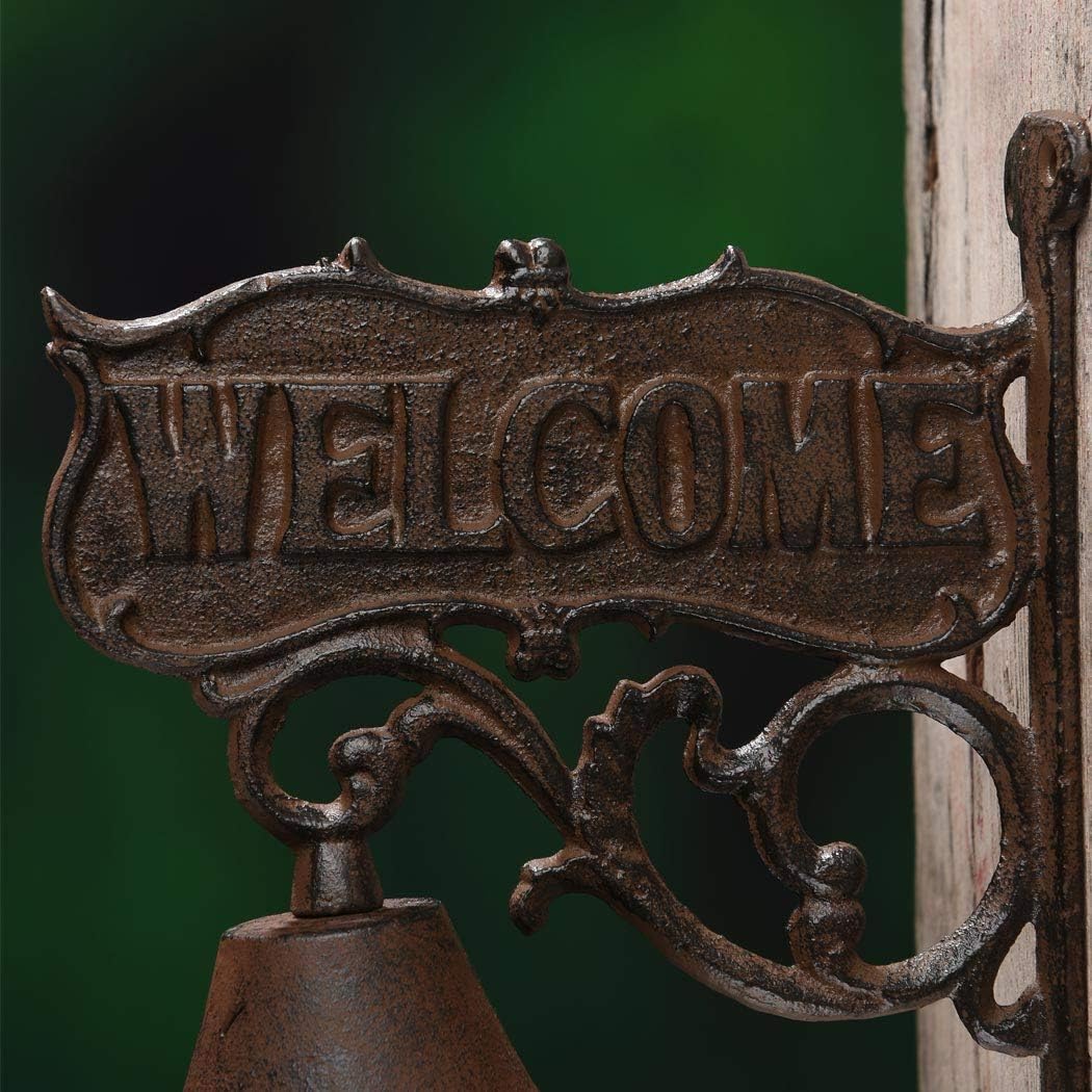 Rustic Cast Iron Welcome Word Door Bell Rural Pastoral Antique Farmhouse Retro Decoration for Outside House Garden Decor TQZDPT34