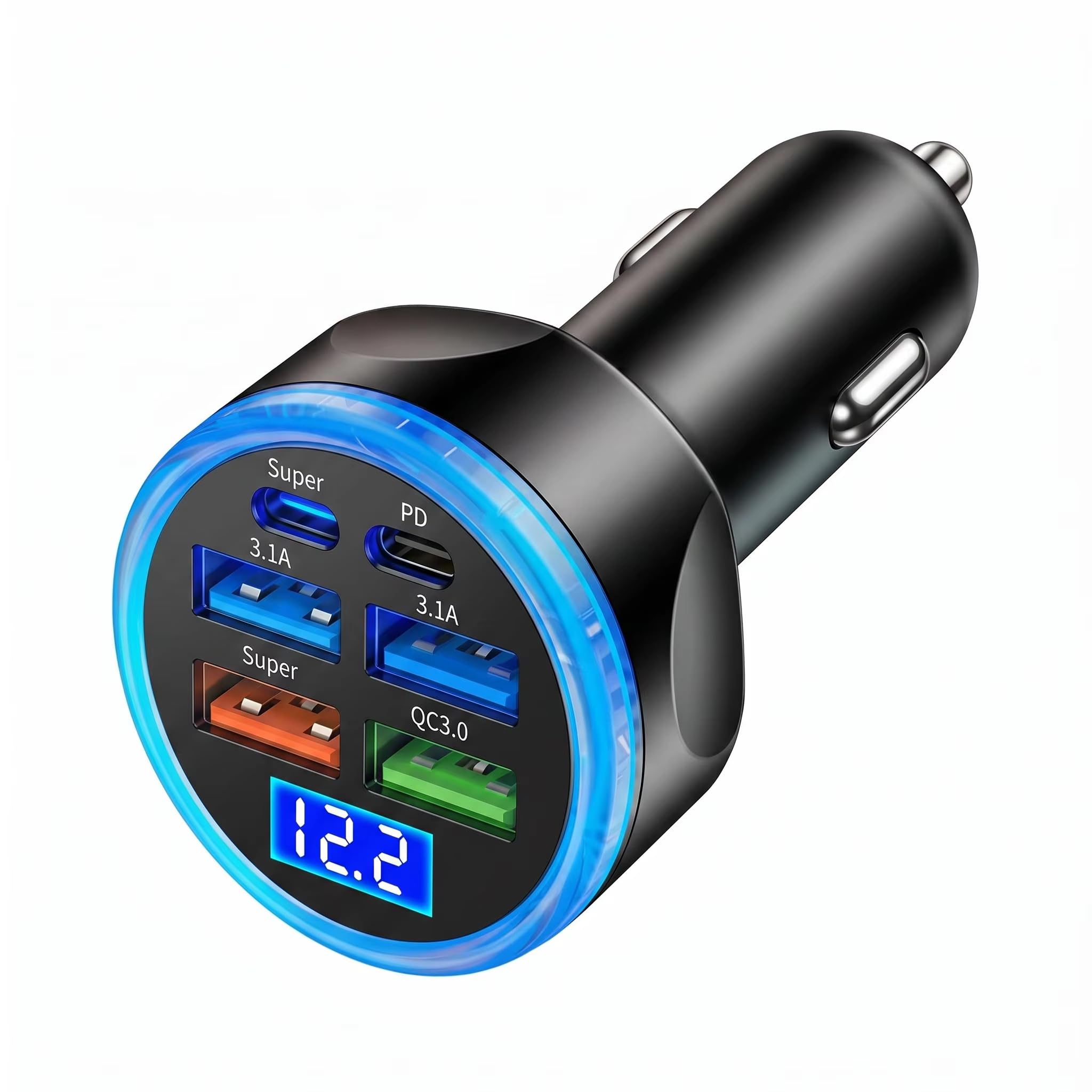 Multi Port USB C Car Charger Adapter with Voltage Display PD 30W 6 Ports Super Fast Charging Cigarette Lighter Adapter with Volt Meter 2 USB-C for MacBook iPhone 16/15/14/13/12 Galaxy Android Phones-image-47