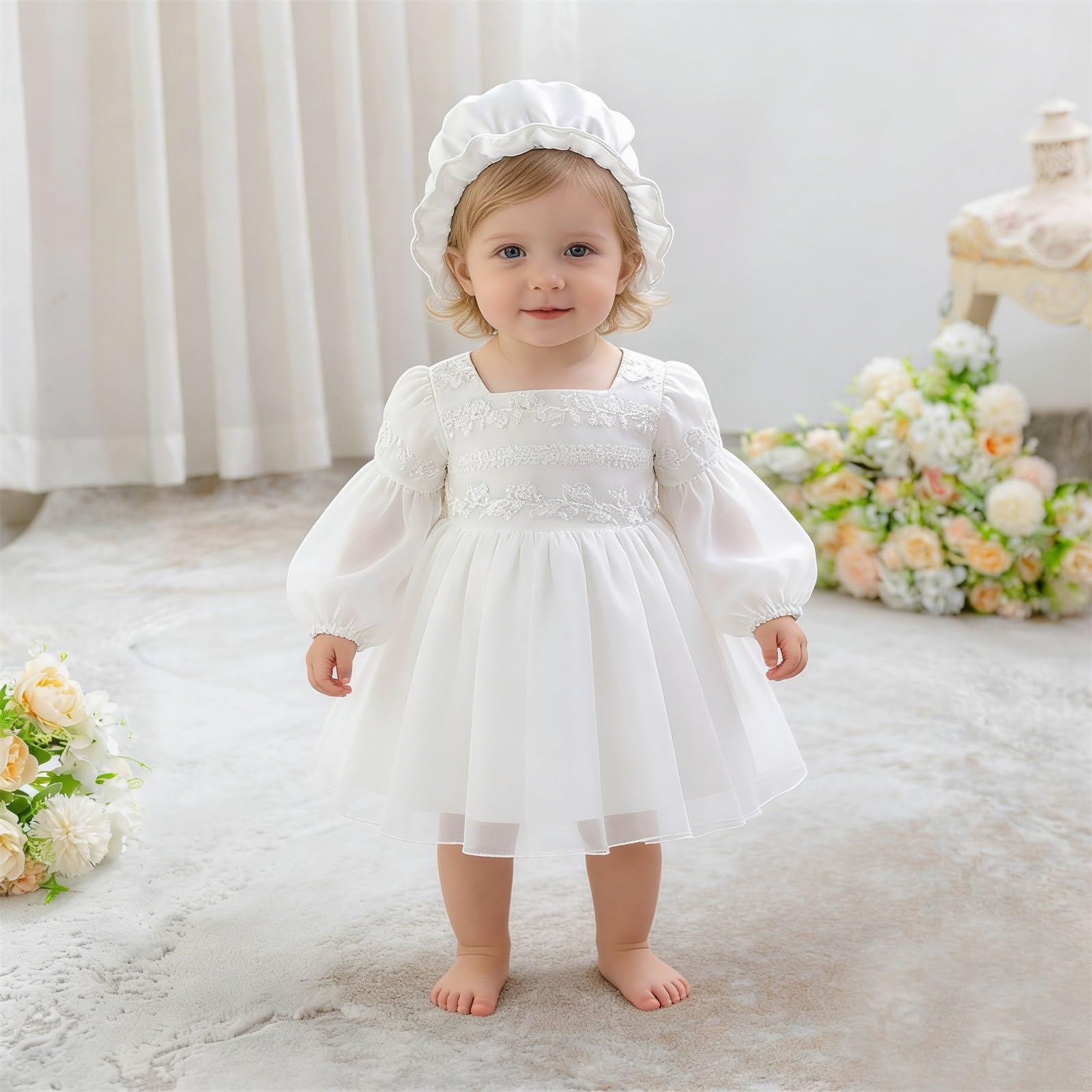 Mädchen Taufkleid mit Langen Ärmeln und Rock, Party-Tutu-Outfit
