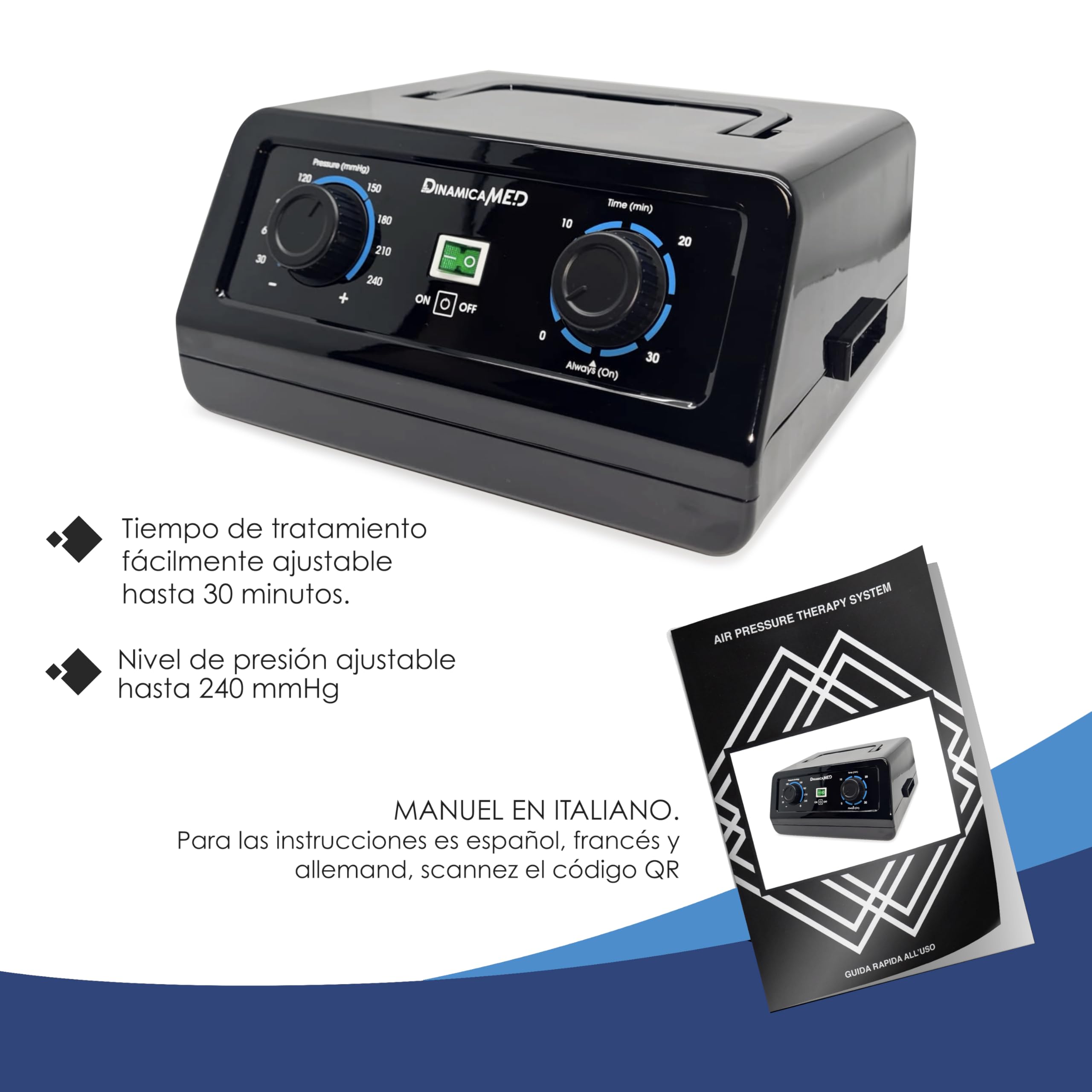 Dinamicamed Premium 4.0 Manual Presoterapia para casa - Máquina presoterapia con drenaje linfático, 4 cámaras de aire, piernas XL