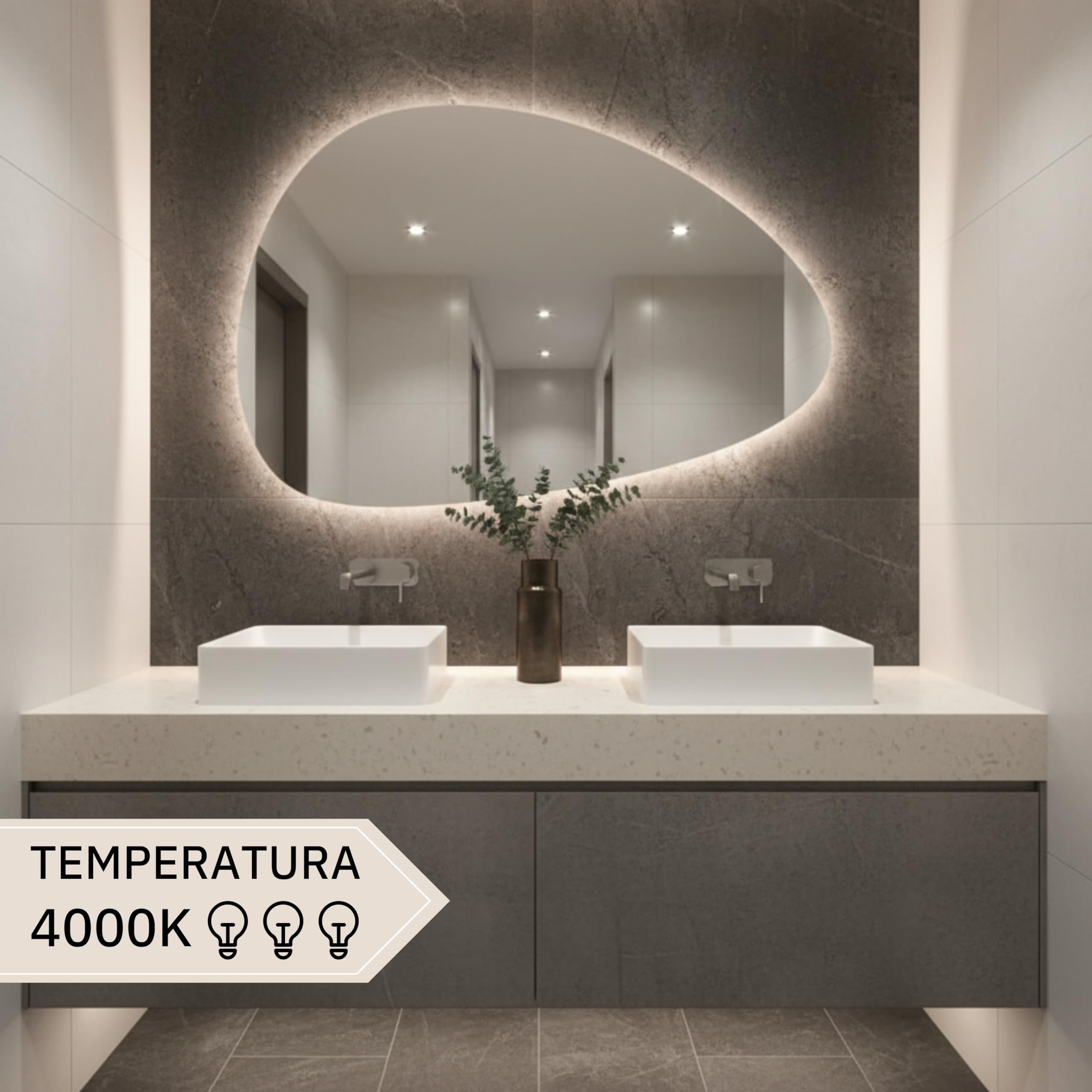 Specchio Bagno con Luce Led ARGO 80x54 cm - Specchio da Parete - Specchio con Luci 4000K - Specchio LED Moderno - Retroilluminato Luce Bagno