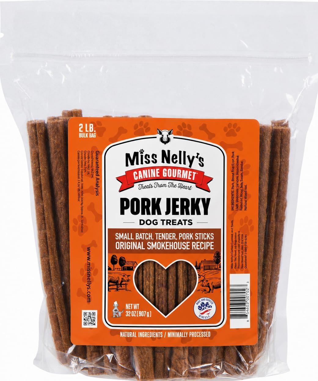 Miss Nelly's- All Natural Pork Jerky Dog Treats Made in USA Only, 32 oz Bag