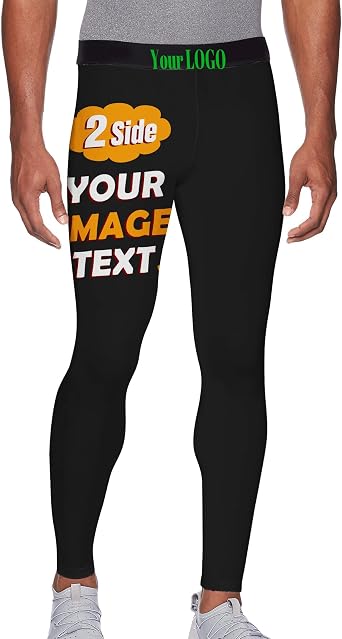 Custom Mens Compression Pants Personalized Add Your Logo Text Sports Tights Leggings-Running, BJJ, MMA