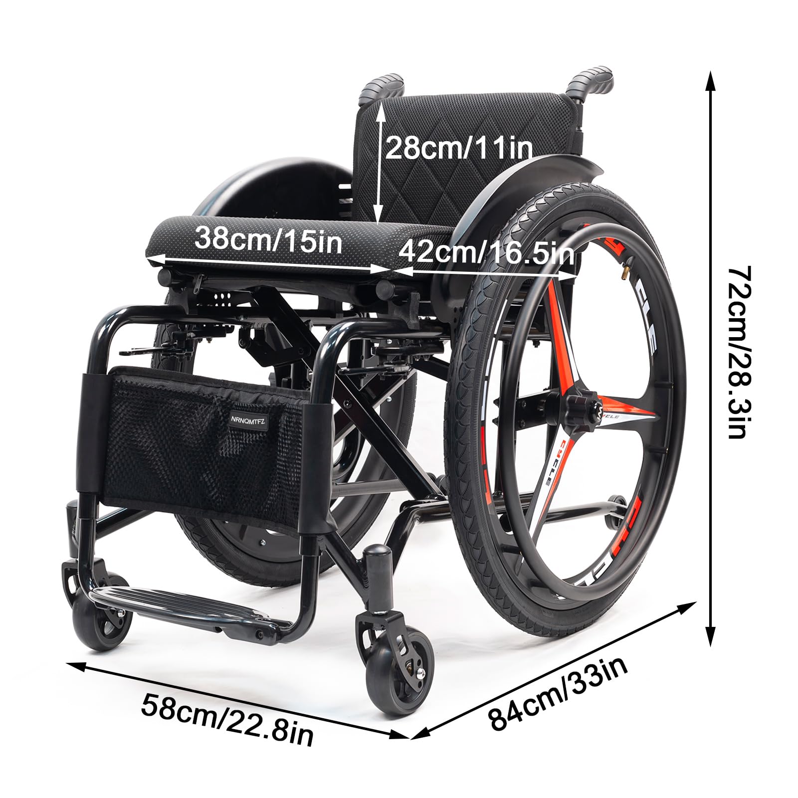 Silla de Ruedas Deportiva Manual Plegable,Ultraligera de Aleación de Aluminio,Sillas De Ruedas Autopropulsadas,Ruedas extracción con un botón,Silla de ruedas de tránsito(Seat width 38cm/15in,A)