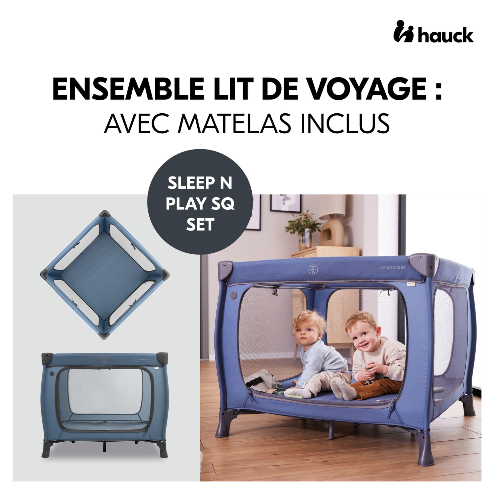 hauck Sleep N Play SQ łóżko podróżne i kojec dla dzieci, zestaw z materacem o grubości 5 cm, mały, składany, w zestawie torba do przenoszenia, dla niemowląt i dzieci od urodzenia do 15 kg