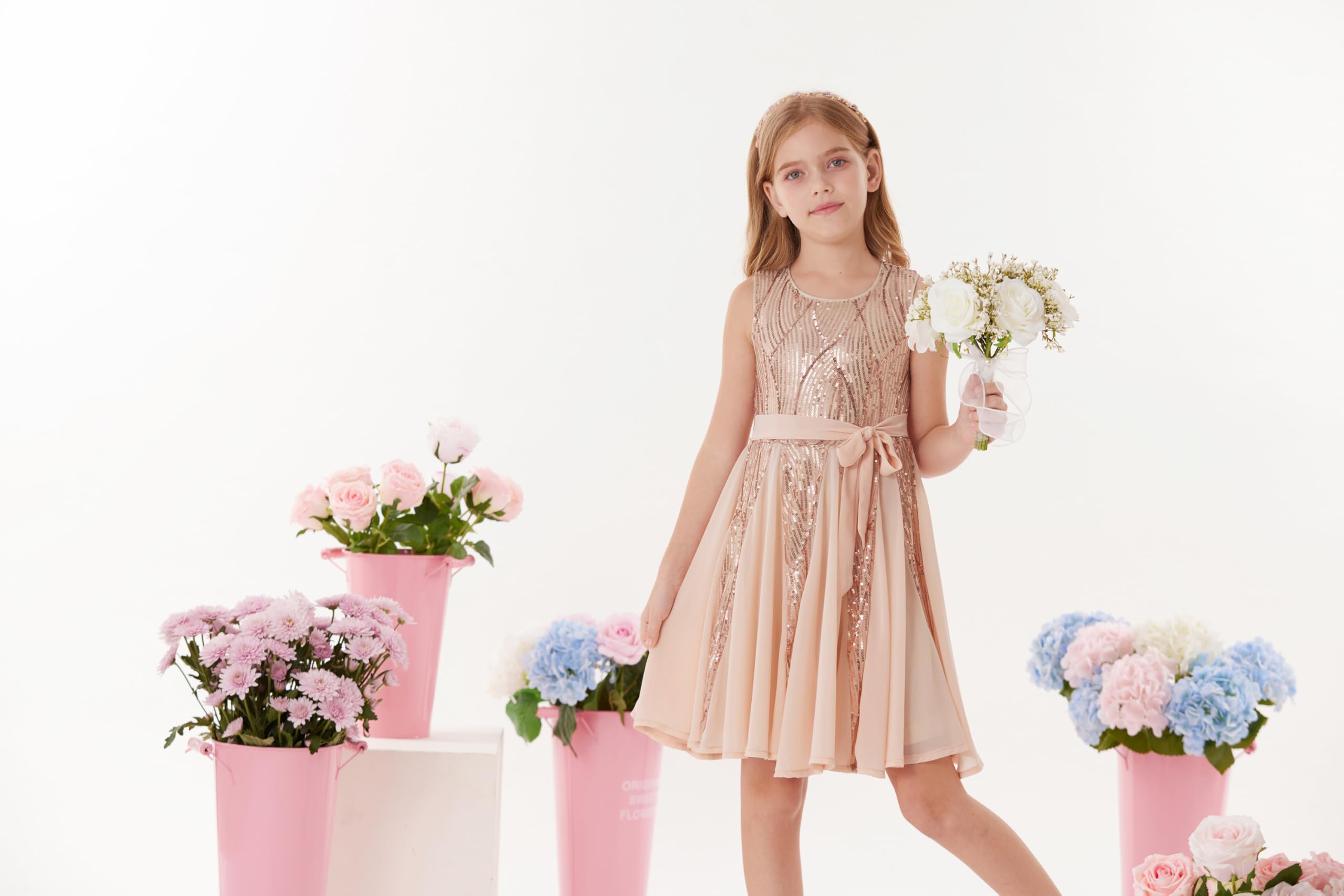 GRACE KARIN Vestido dorado para niñas, con lentejuelas brillantes, para fiesta, formal, regreso a casa, cumpleaños, sin mangas