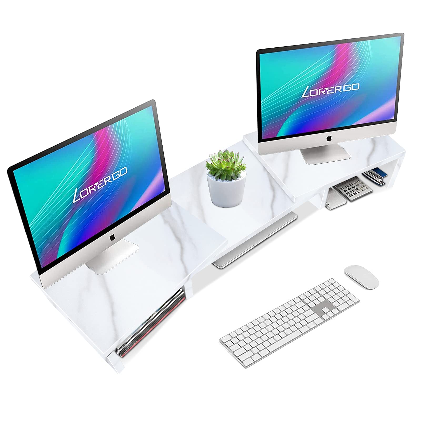 Buy Dual Monitor Stand Riser with Adjustable Length and Angle, White