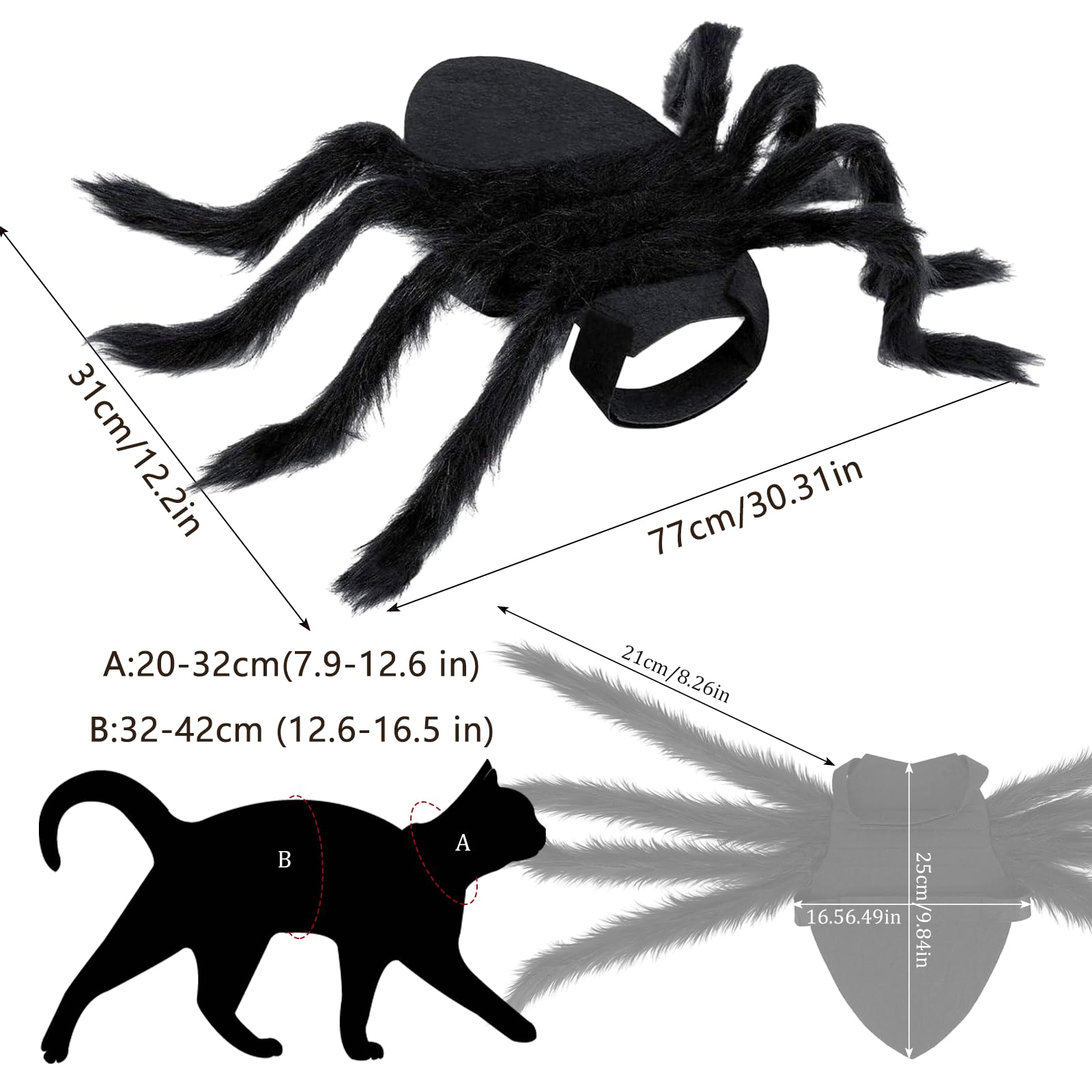 Kostium pająka na Halloween, filcowy kostium psa, kostium pająka, dekoracja na urlop, Halloween, pluszowy pająk, kostium dla małych i średnich psów i kotów, regulowany, czarny