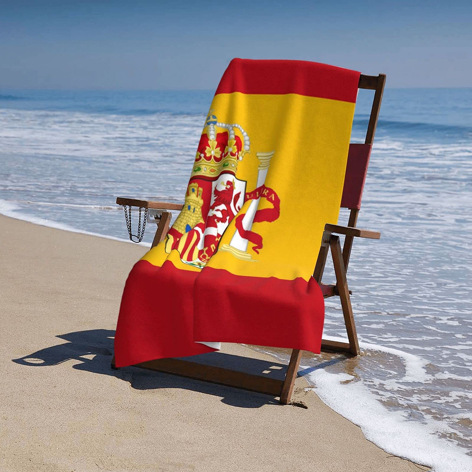 Telo mare bandiera Spagna, teli mare in microfibra, oversize, ad asciugatura rapida (31,5 x 63) a prova di sabbia, assorbente, compatto, telo da spiaggia, asciugamano leggero per il nuoto, sport