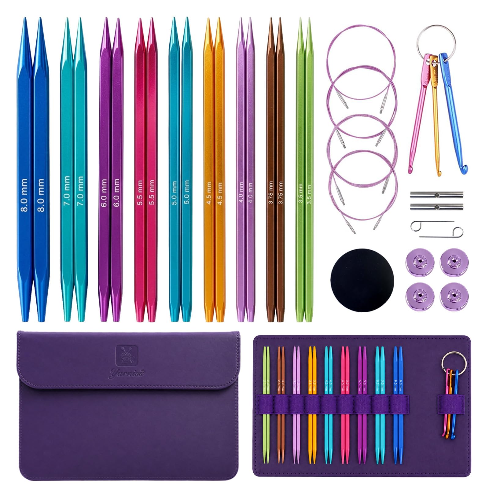 Yarniss 9 Pairs Square Circular Knitting Needles Set with Cable US 2.5~11