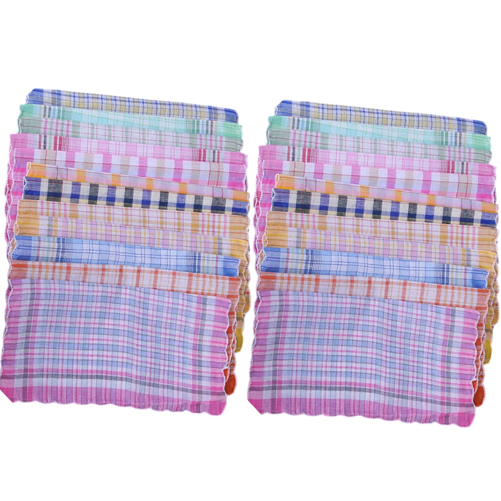 carotoe Stylish Checkered Cotton Handkerchief for Women Unique Scalloped Edges Pocket Square Soft Fabric Hanky Towel Set Checkered Cotton Handkerchief