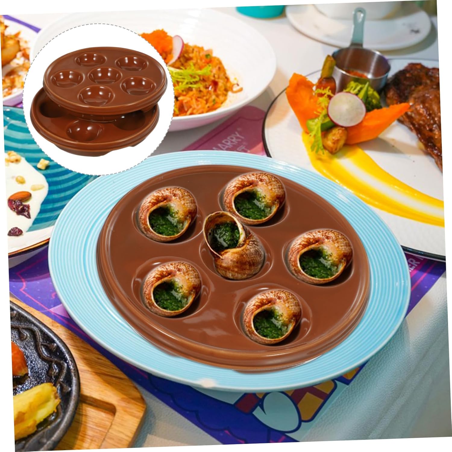 2-piece Escargot Plate Set Snail Baking Dish Grill Pan for Shellfish Foods
