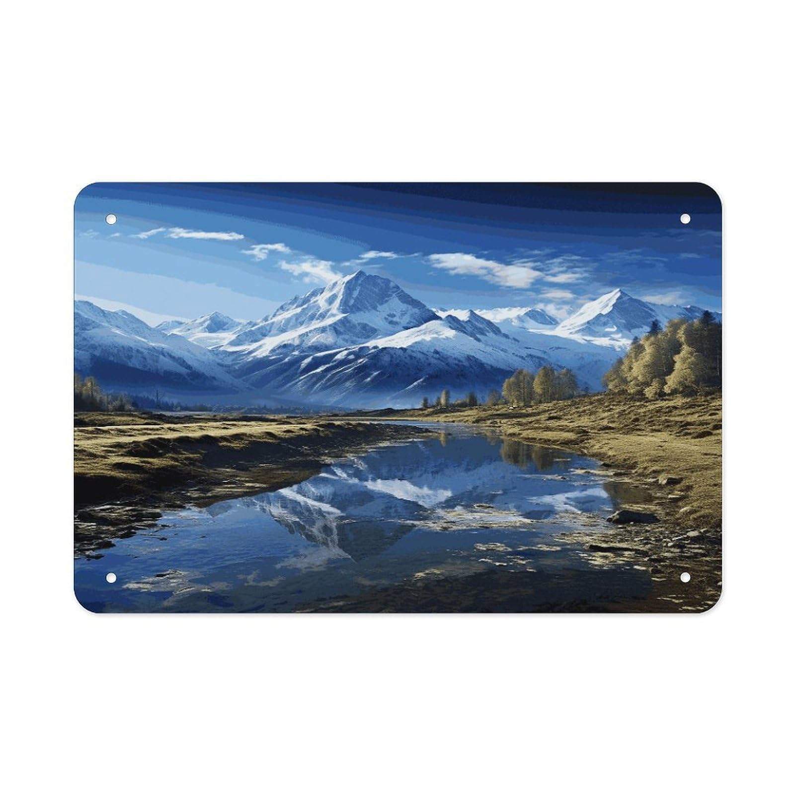 LDGSUPH Snowy Mountains Metal Tin Sign Wall Art Prints Folded Edge Iron Sheet Painting with Holes for Wall Prints Decorative Picture Metal Signboard Decor Painting Wall Decor