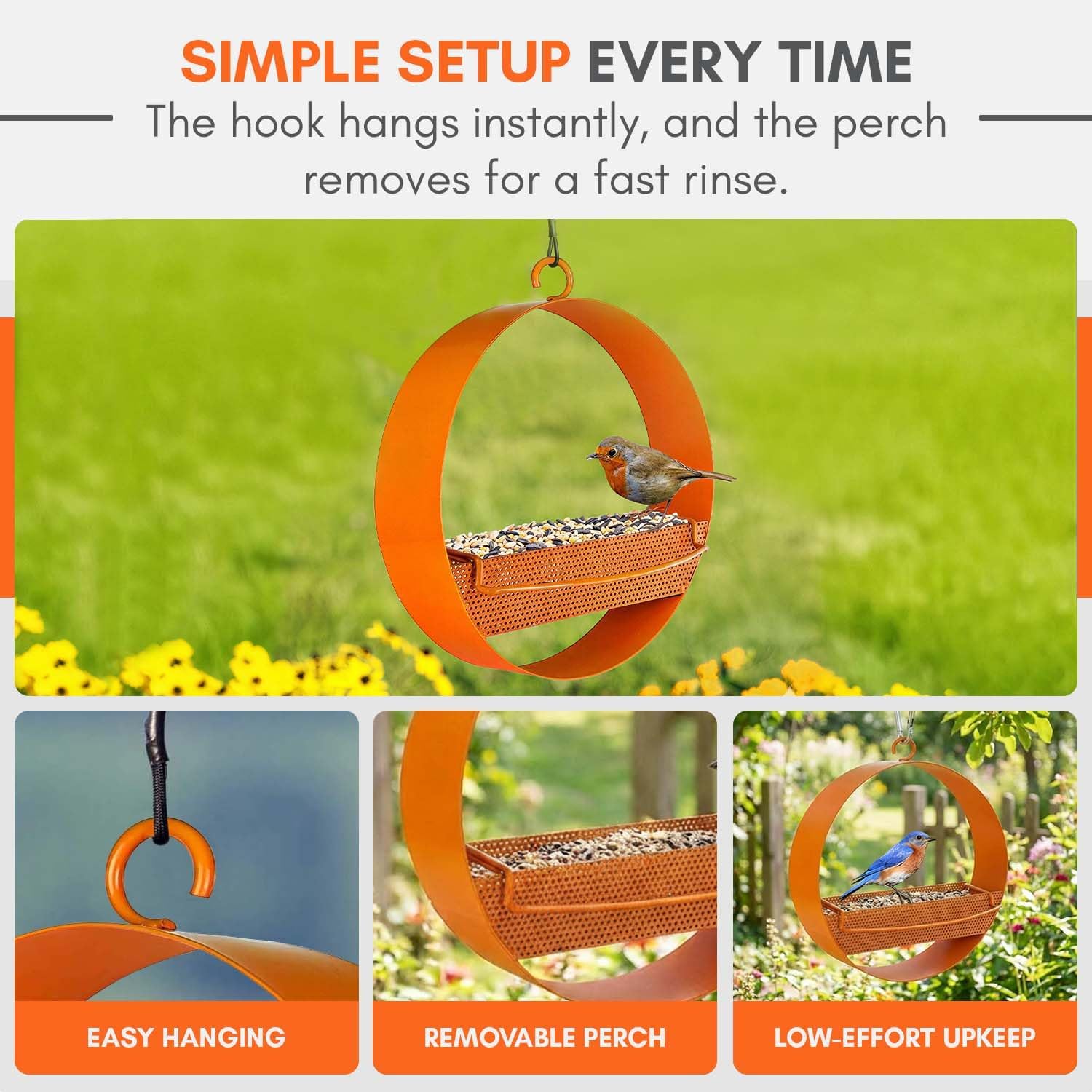 Mosaic Birds Bistro Bird Feeder, Orange, M439-200-O, 1 Piece