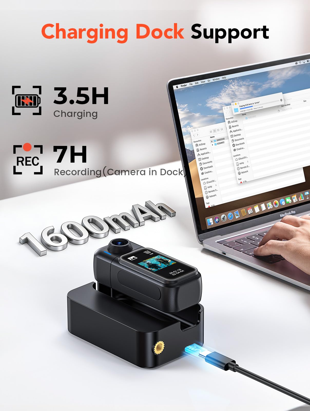 BOBLOV Mini fotocamera impermeabile da 64 GB indossabile con touch screen, 7 ore di registrazione con dock di ricarica, clip magnetiche, custodia impermeabile fino a 10 m, per vlogging, uso quotidiano