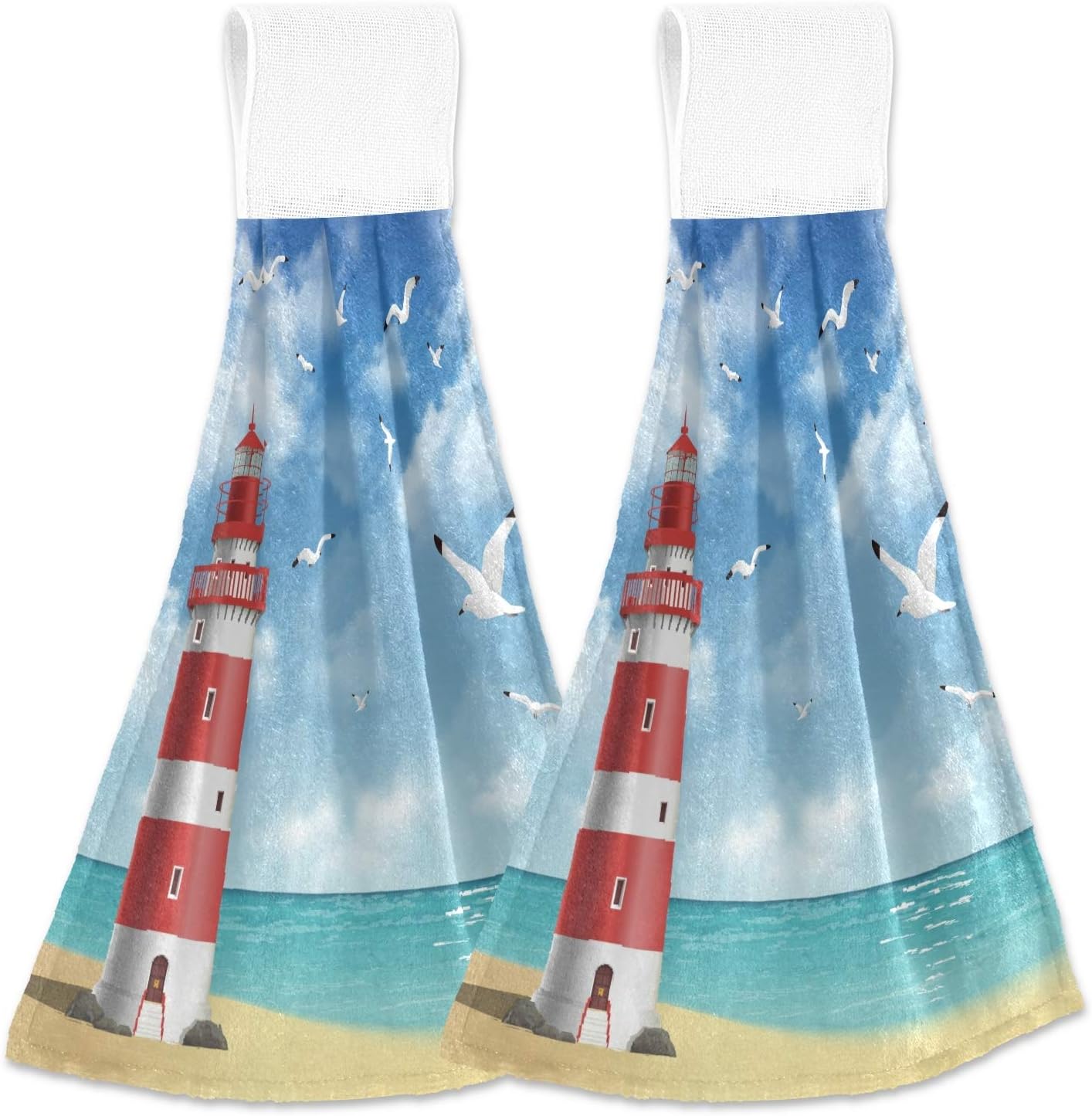 Lighthouse Kitchen Hand Towel 2PCS Super Soft Absorbent Deco Hanging Tie Towels WashCloth for Bathroom,Mudroom,Laundry Room,Farmhouse,Beach