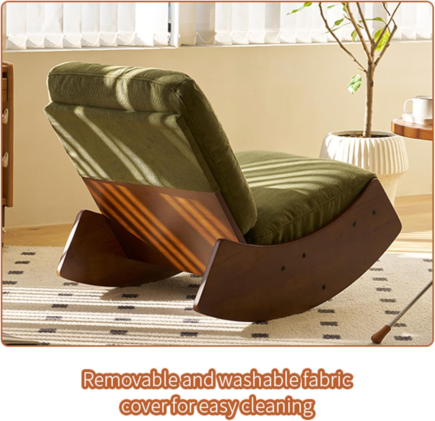 Corduroy Upholstery Glider Rocking Chair with Solid Wood Frame, Accent Reading Chair for for Living Room, Bedroom, Living Room, Nursery (Green)