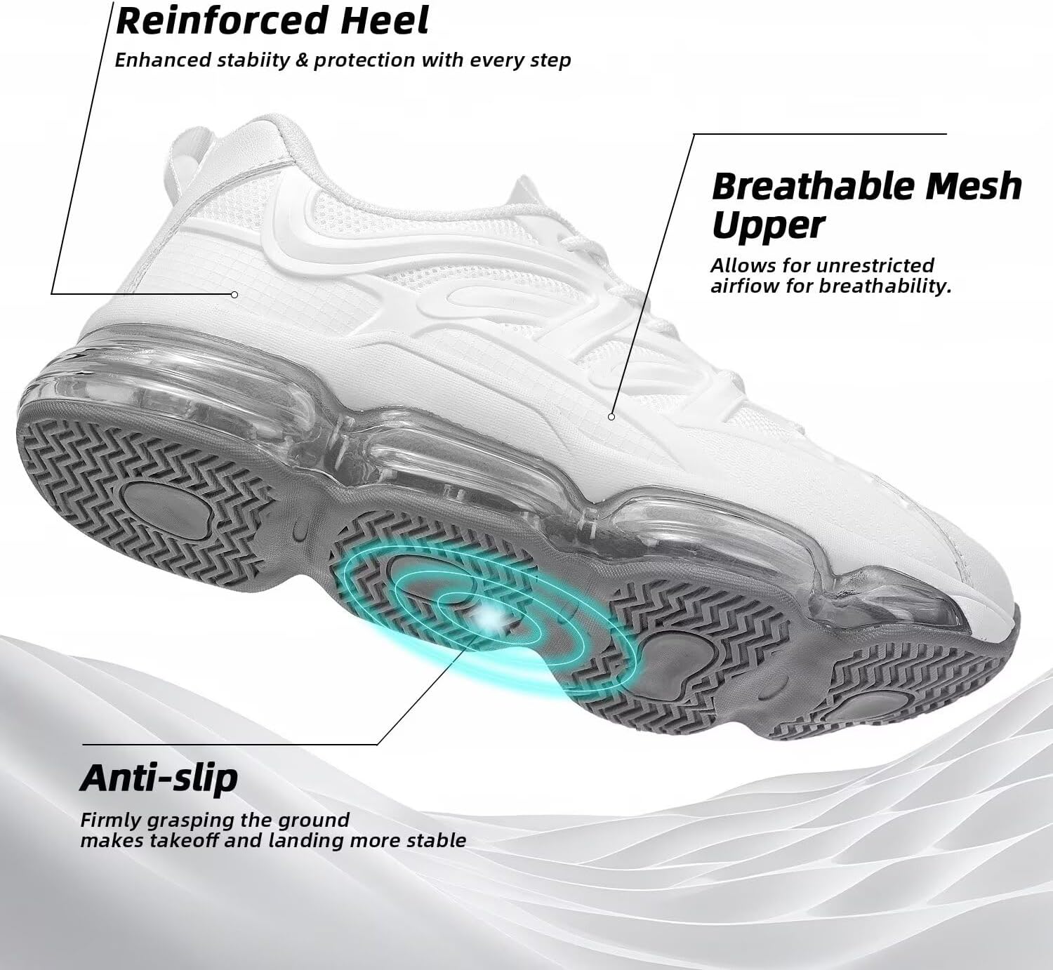 Kundork Womens Running Shoes Air Cushion Casual Walking Tennis Chunky Sneakers Non-Slip Breathable Comfortable Gym Work Trainers
