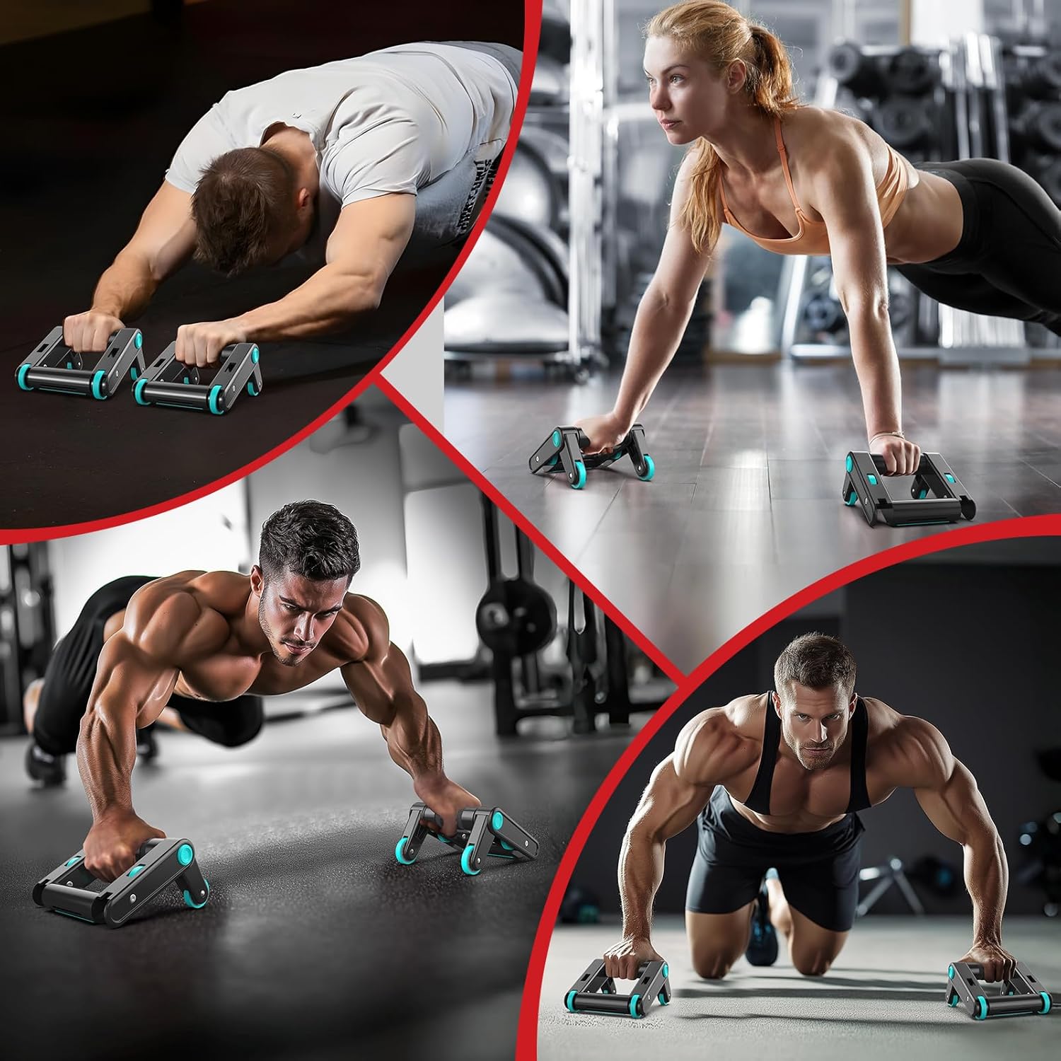 Ab Roller Wheel, 2-In-1 Exercise Roller Wheels, Push-Up Bar, Abdominal Exercise Machine, Ab Workout Equipment for Core Strength Training, Abs Exercise Roller with Knee Pad for Women Men Home Gym