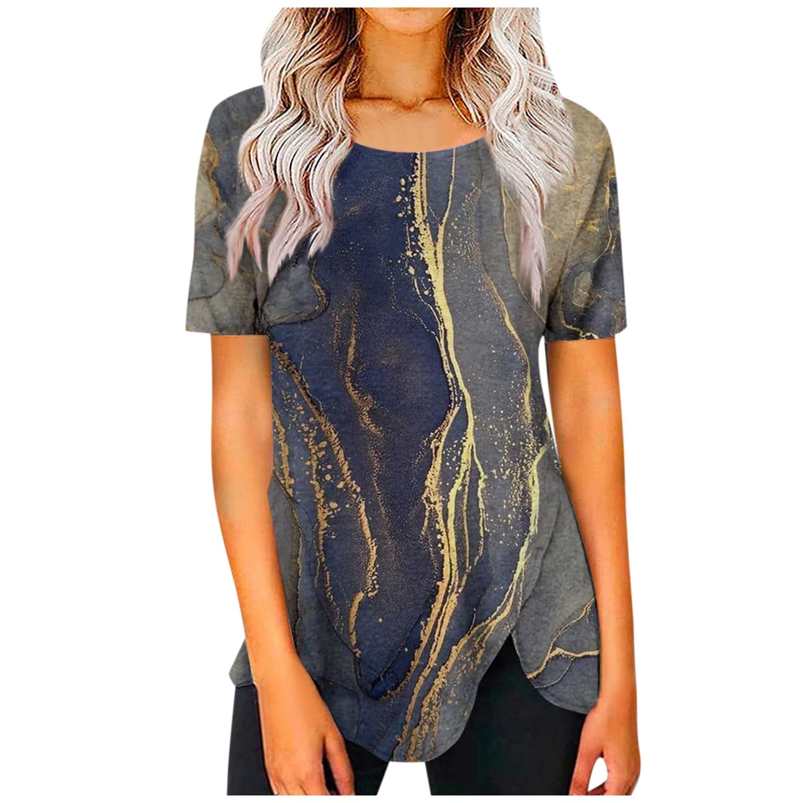 Short Sleeve Dressy Blouses for Women,Fashion Butterfly Printed Summer Tops 2023 Crewneck Button Down Graphic Tees