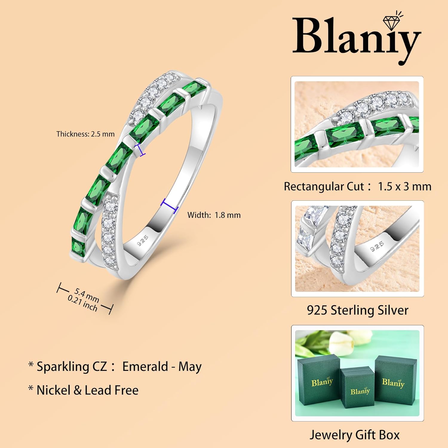 925 Sterling Silver Stackable Rings for Women Cross Line Wedding Band Promise Engagement Anniversary Half Eternity Ring Birthstone Jewelry Gifts for Women Size 5-10 - Image 6