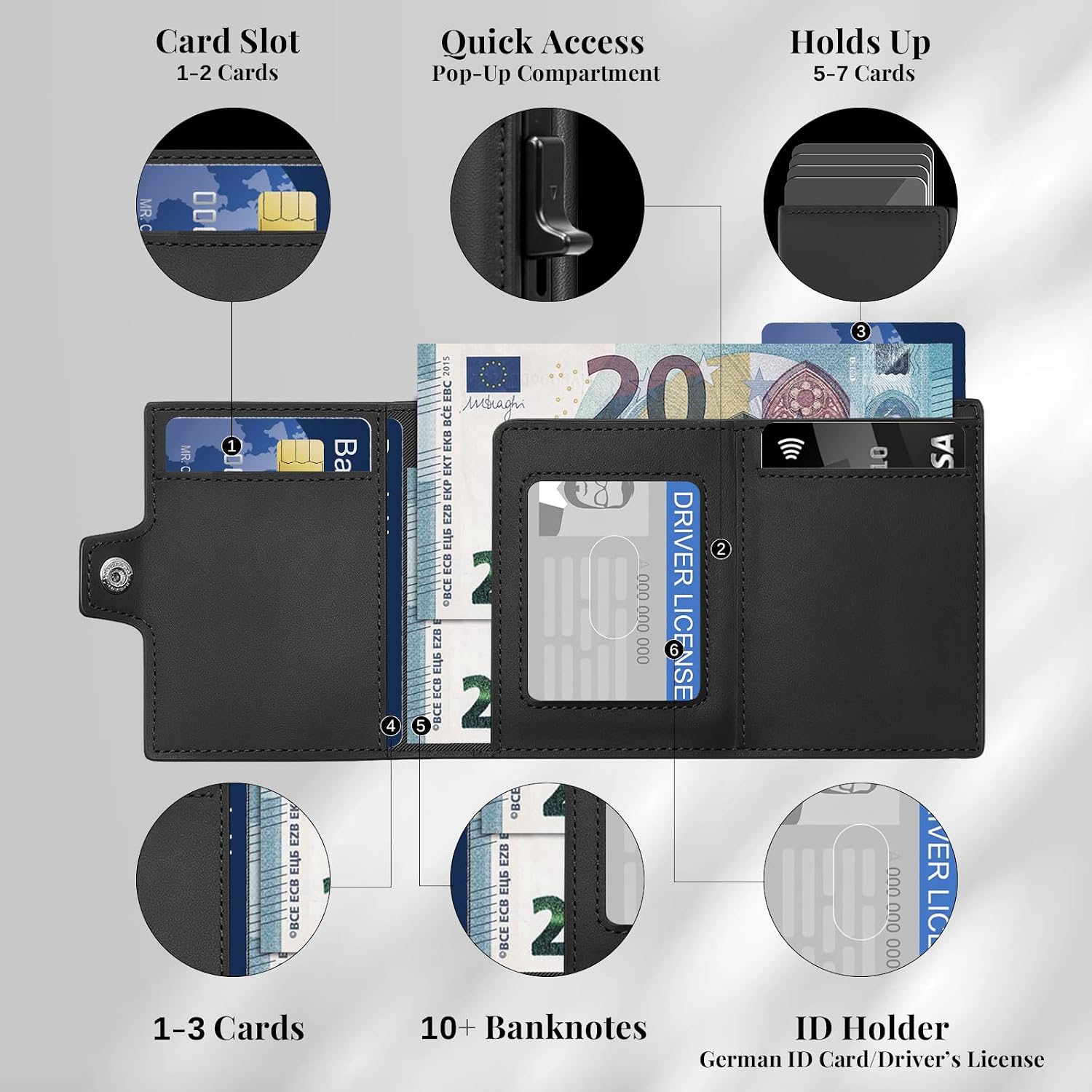 Men's Wallet, Card Holder with Coin Compartment & RFID Protection, Slim Wallet for Men, 10 Compartments for Credit Cards, Credit Card Holder image 3