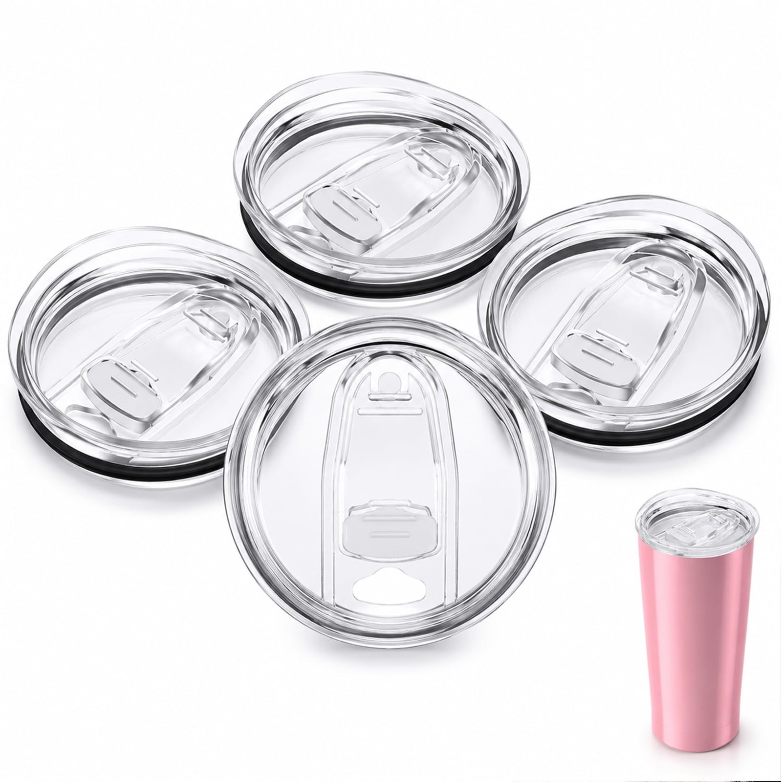 Solvind 4PCS 20oz Tumbler Replacement Lids, Clear Spill-Resistant Sliding Lids for Skinny Tumblers, Fits 2.75in Cup Mouth for Coffee Cups & Travel Mugs