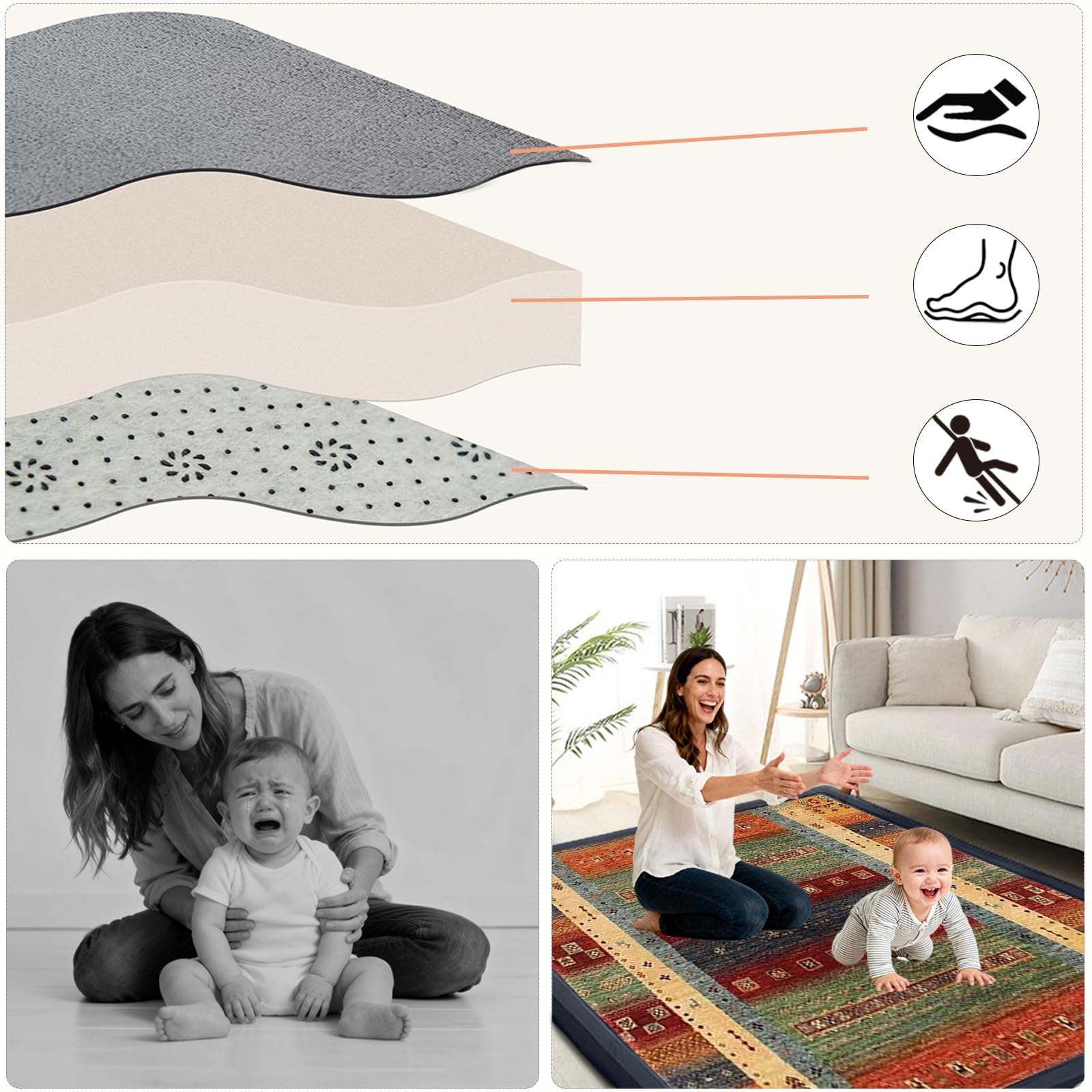 Tappeto Gioco Bambini Acolchado 2 cm Extra Spesso, Antiscivolo, Ideale per Pavimenti e Box Neonato, Palestra Neonati, Tappeto Tummy Time Neonati 160 x 280cm