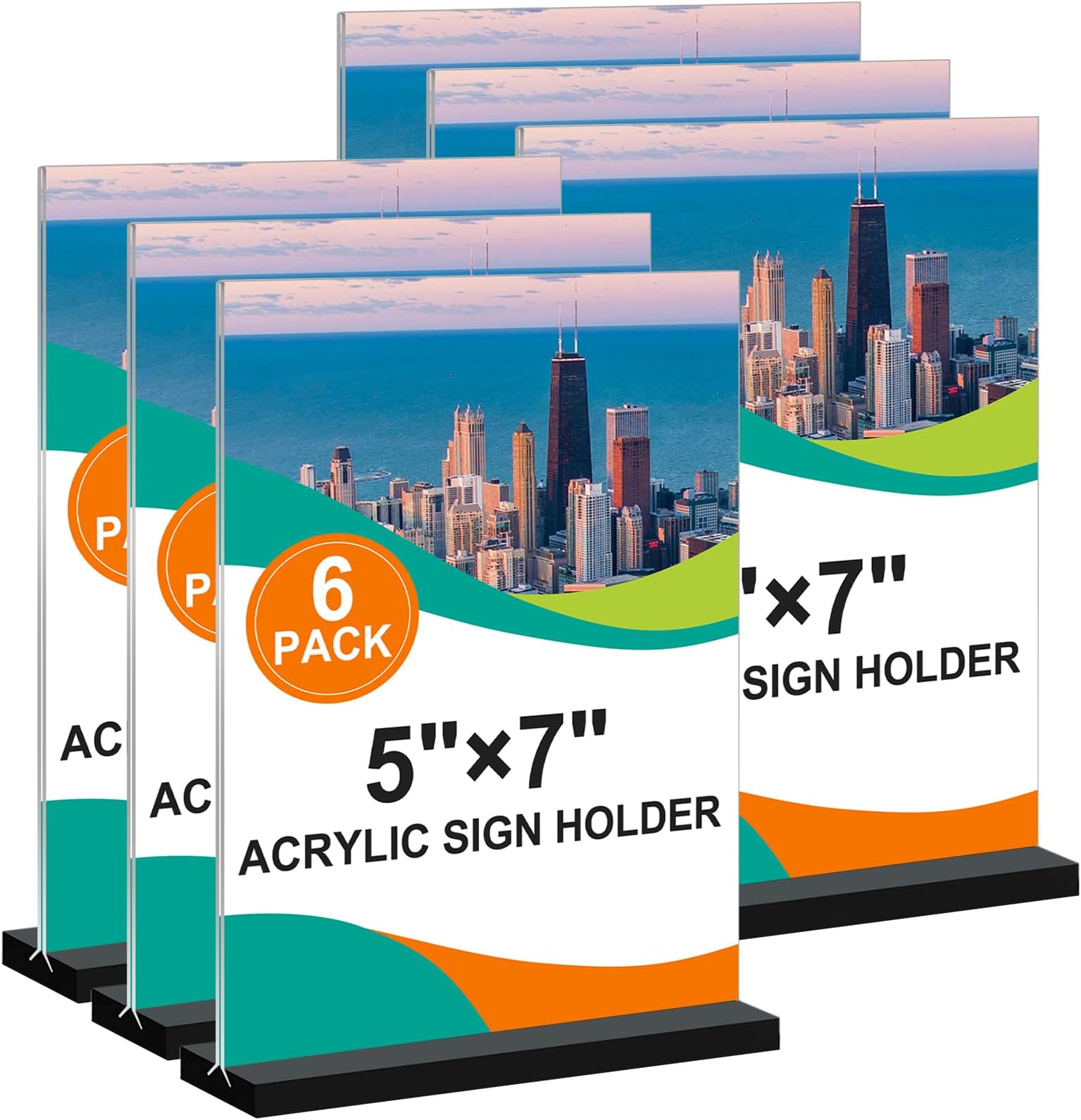 Acrylic Sign Holder 5x7, 6-Pack Plastic Clear Vertical Double-Sided Menu Display Stand with Double-Sided Display, Perfect for Restaurants, Offices, Exhibits