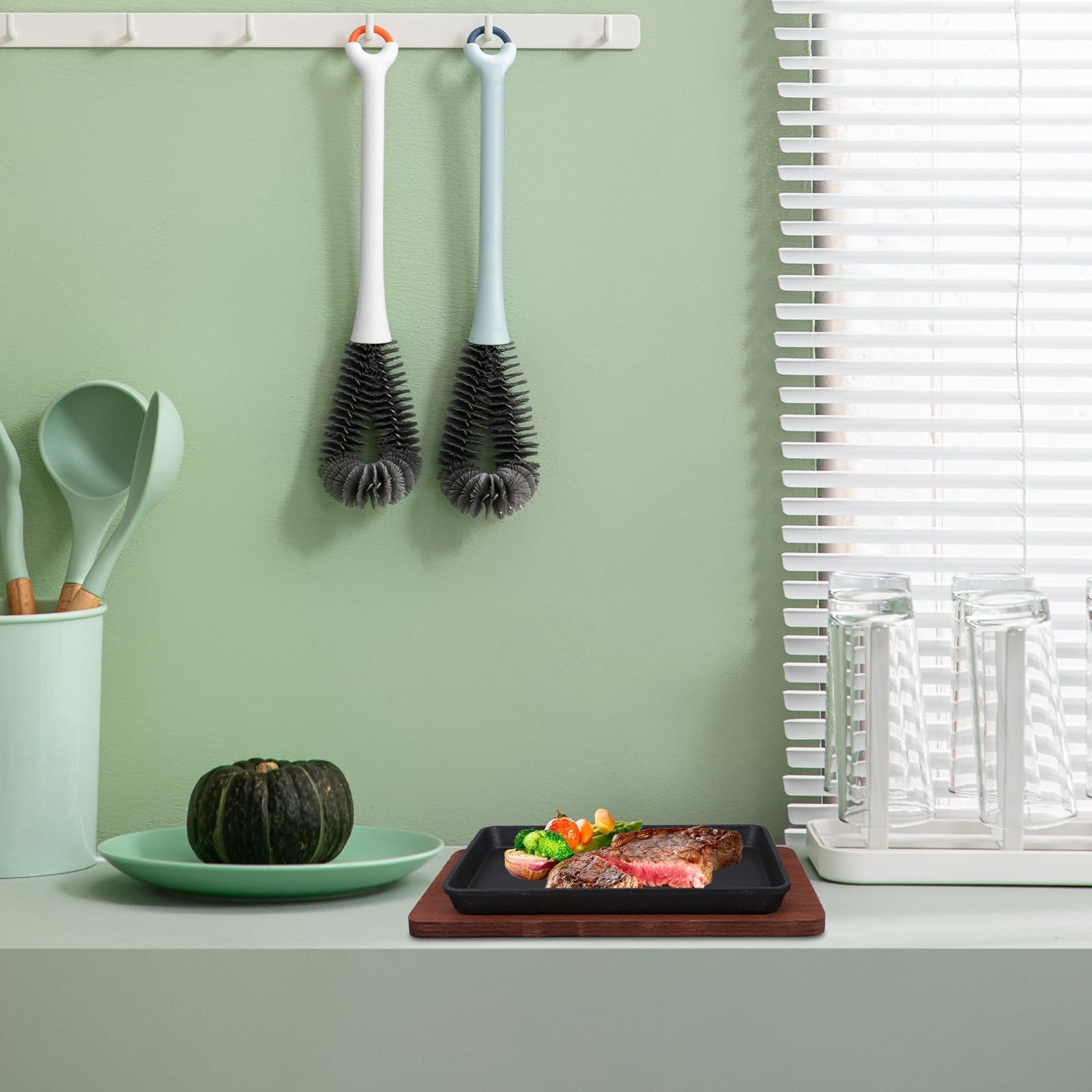 POPETPOP Piastra Quadrata Piastra Antiaderente Versatile in Ghisa Smaltata con Base in Legno di Faggio per Cucina Domestica, per Bistecche e Barbecue