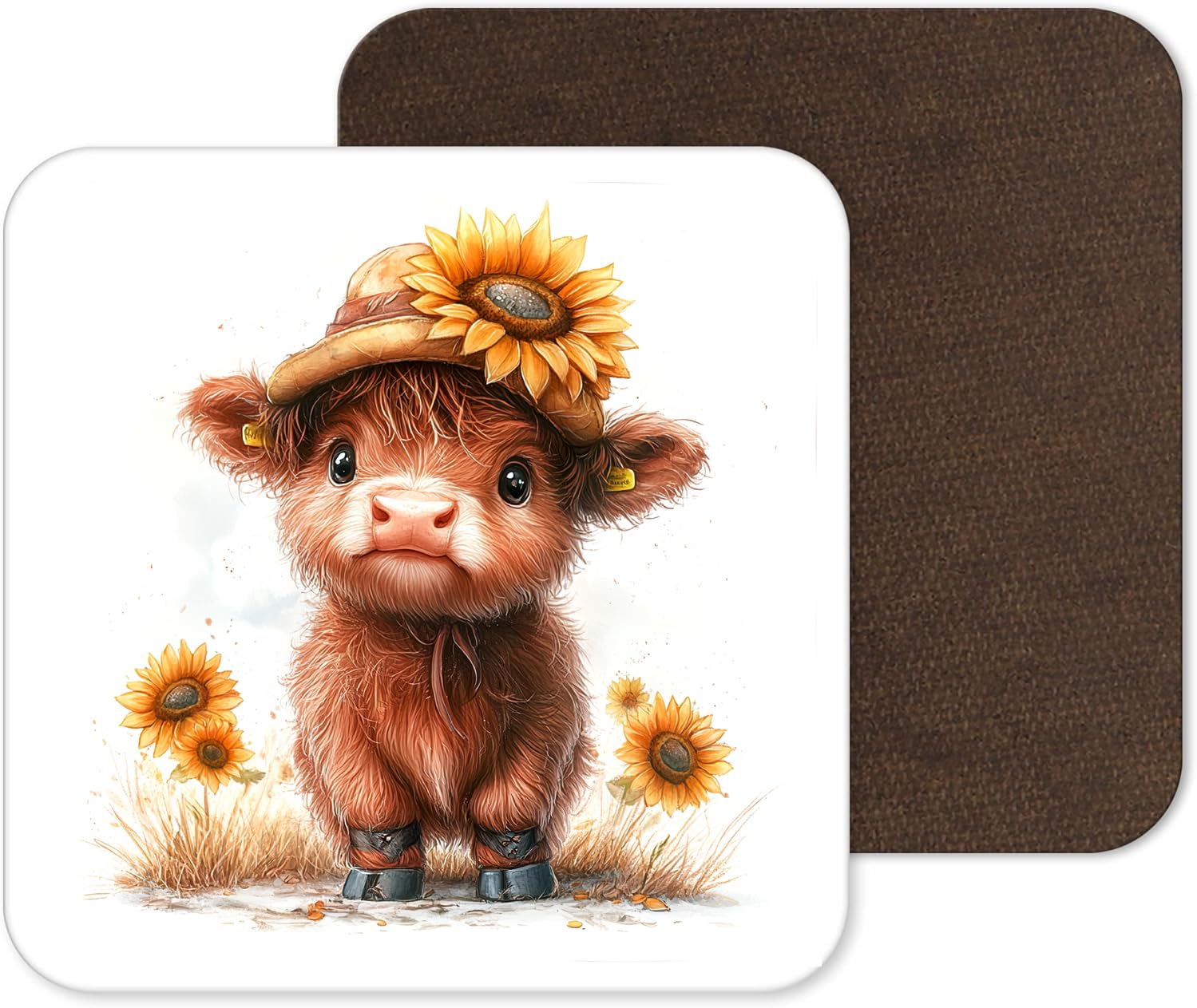 Funny and Cute Highland Cow Coasters - 25 Designs - Funny Retro Square Wooden Coaster (Design 6)