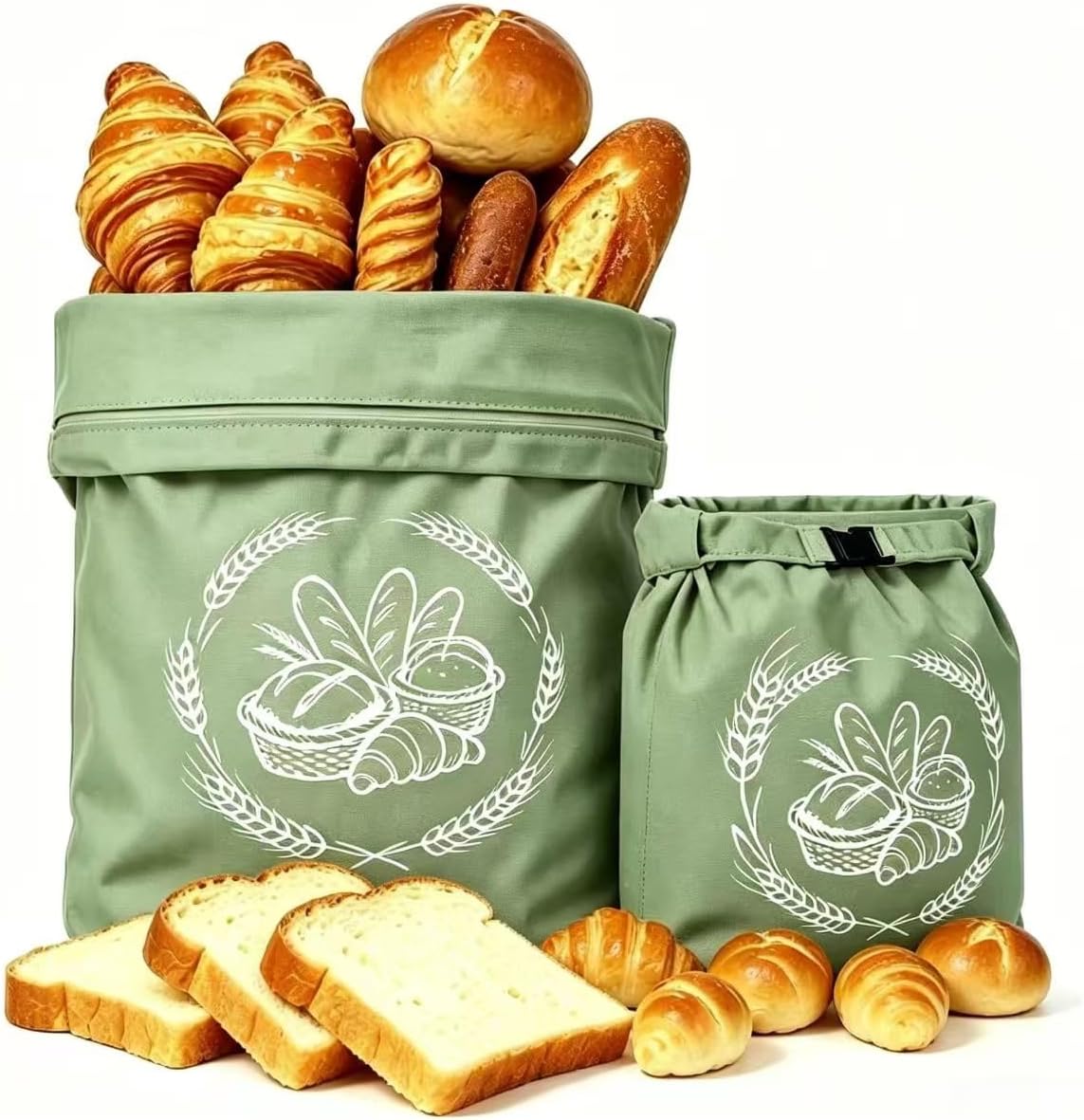 Beeswax Bread Bag 2-Pack 17×13 Inch, Reusable Sourdough Bread Bags with Zipper, Bread Bags for Homemade Bread, Freezer Safe Cotton Wrap for Baguette & Croissant, Baking Supplies