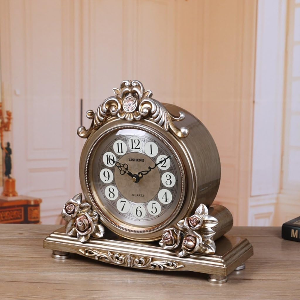 Retro Mantel/Mantle Rhythm Quartz Clock Living Room Desk Shelf Clocks Decoration (Color : Bronze)