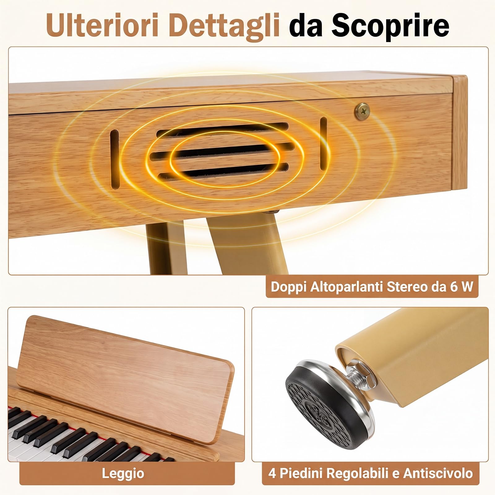 COSTWAY Pianoforte Digitale 88 Tasti Semipesati Full Size Regolabile | Pianola Elettronica da Casa con Pedale, Supporto, 800 Timbri, 600 Ritmi, 80 Brani per Principiante