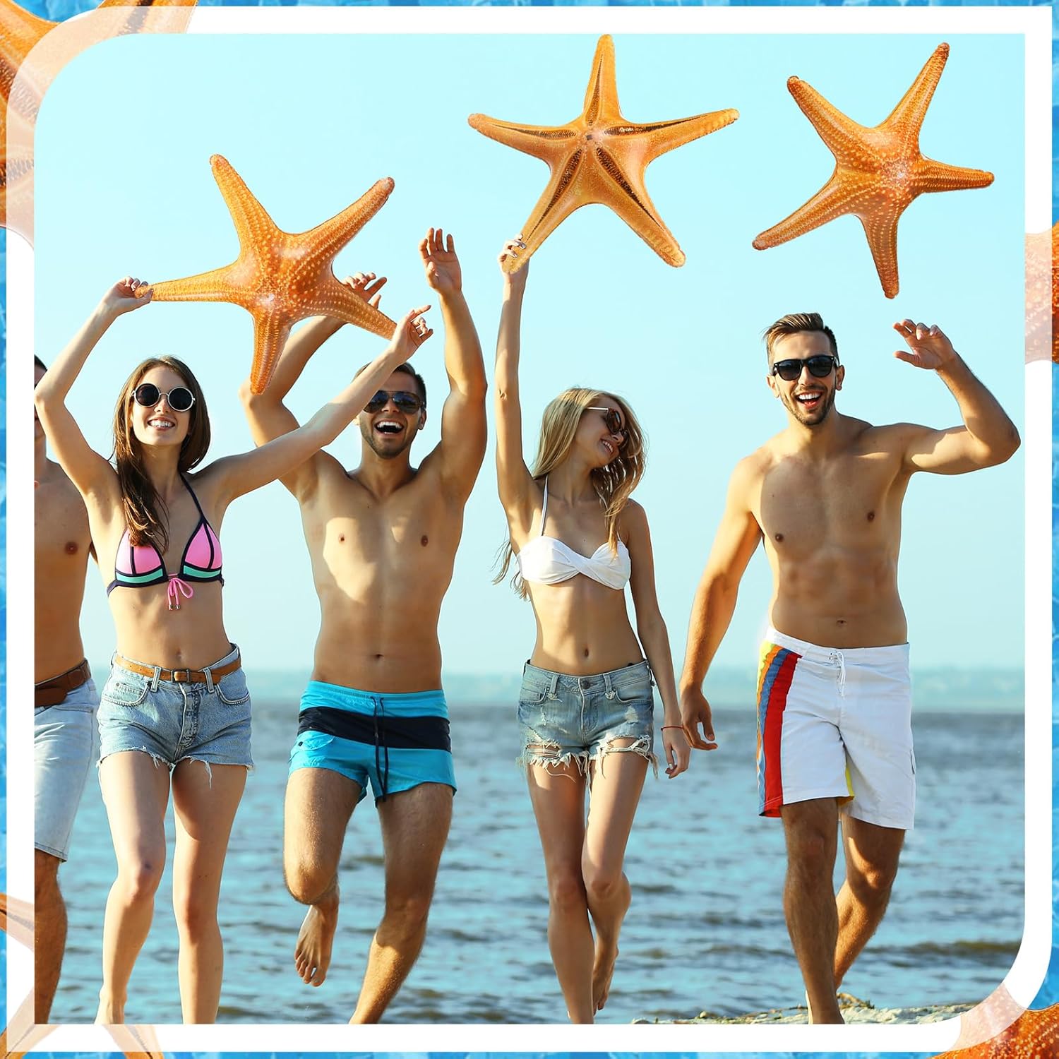Leyndo 6 Pcs 23.6 Inch Summer Inflatable Starfish Pool Balloons Large Inflatable Starfish Pool Birthday Party Decorations Animal Float Ornament for Birthday Party Favors Supplies Gift