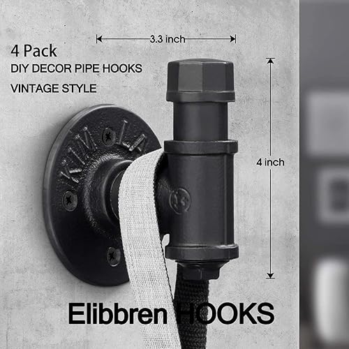 Miniatura 2 de Elibbren Paquete de 4 ganchos de pared industriales de estilo rústico para colgar toallas, colgador de ropa vintage para colgar en la pared,