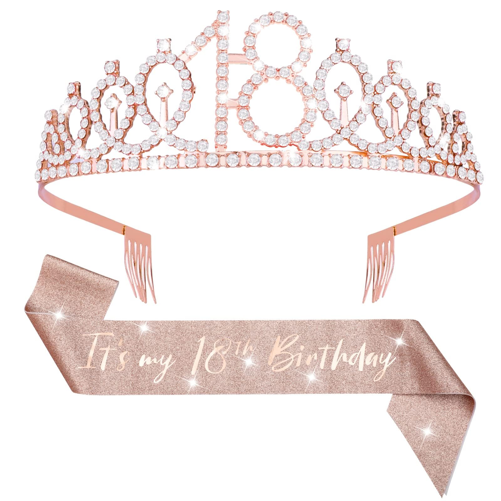 SYOSI 18th Birthday Suit: Shoulder Belt, Crown & Sash - Rose Gold Birthday Party Favor