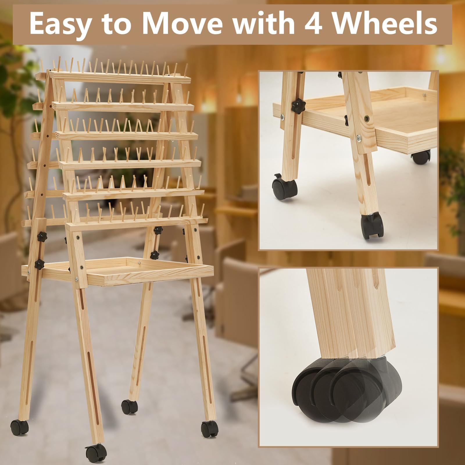 Braiding Hair Rack, 144 Pegs Wooden Hair Holder with Wheels for Braiding Hair Rack for Braiding Hair Separator Stand for Braiding Rack for Hair, Hair Divider Rack for Braiding for Hair Stylists/ Hair Salons/ Home