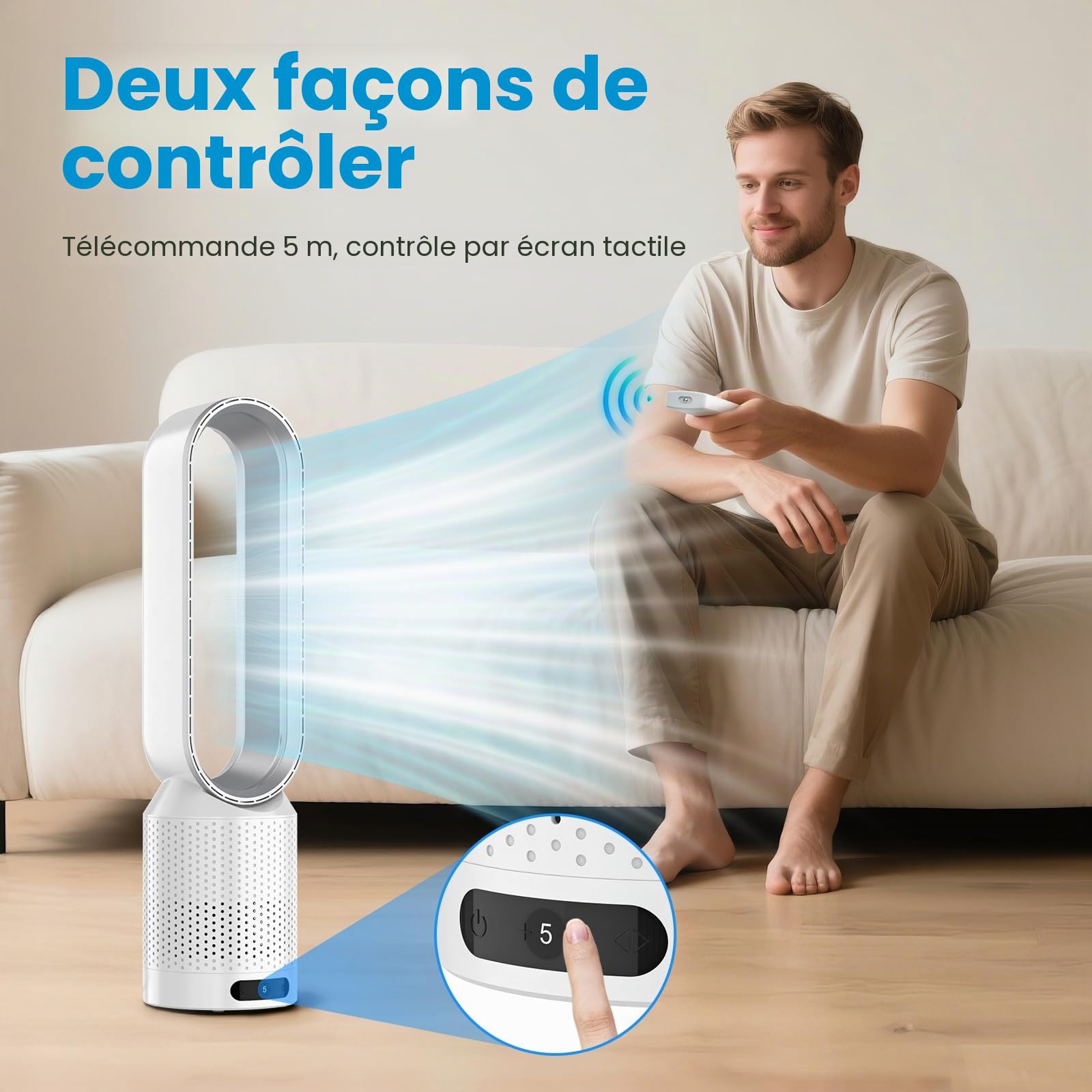 Ventilateur Colonne Silencieux, 58cm Ventilateur sans Pale