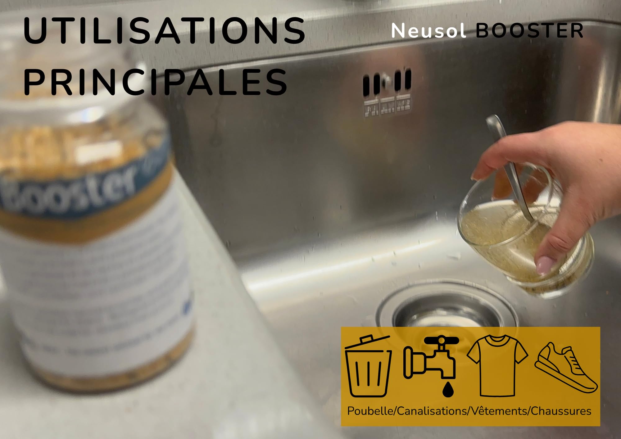 BOOSTER - Traitement biologique avec enzymes actives qui élimine la cause des mauvaises odeurs et des résidus organiques dans la cuisine, lave-linge, tuyaux, seaux d'animaux - Usage domestique
