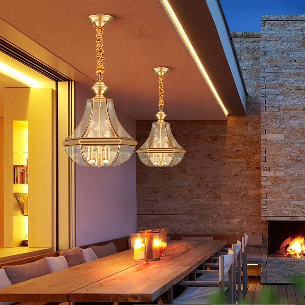 Lámpara colgante Exterior Impermeable IP44, lámpara colgante de cobre externa E14, 3 Luces, Luz de techo antioxidante, luminaria suspendida, iluminación de pabellón y Sala de sol.
