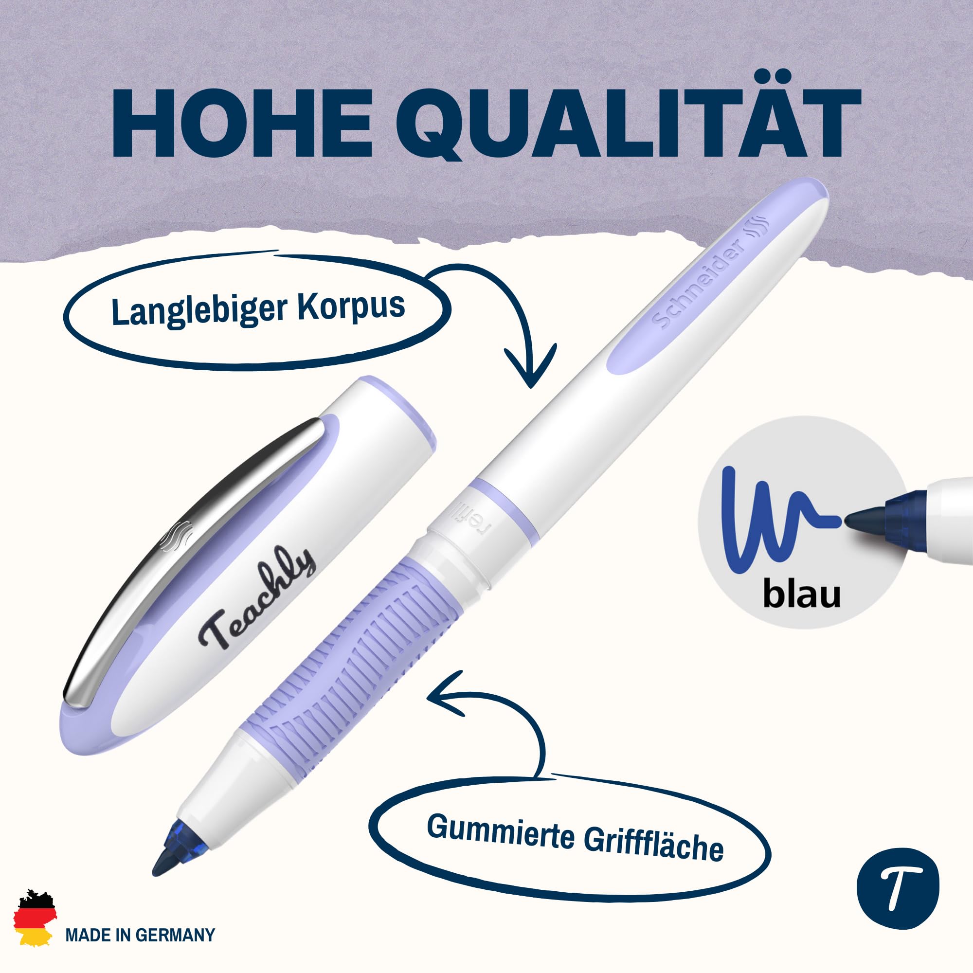 Teachly Bundle 3 x Tintenroller Superstudent (Flieder-, Rosé- & Mint-Set) - Inkl. 7 Tintenpatronen (Blau) je Set