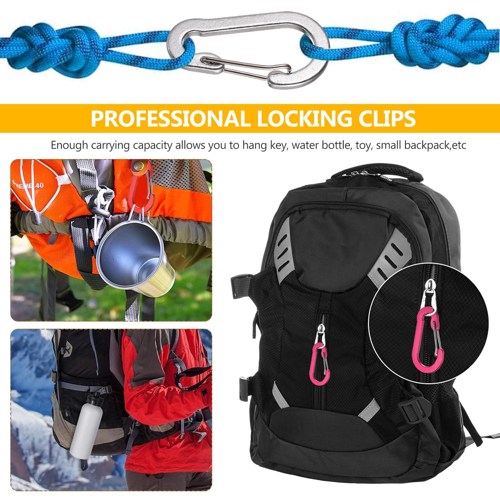 Mousquetons en Aluminium Colorés Porte-clés avec Anneau pour Randonnée Sac à Dos Pêche Camping 10 Pièces
