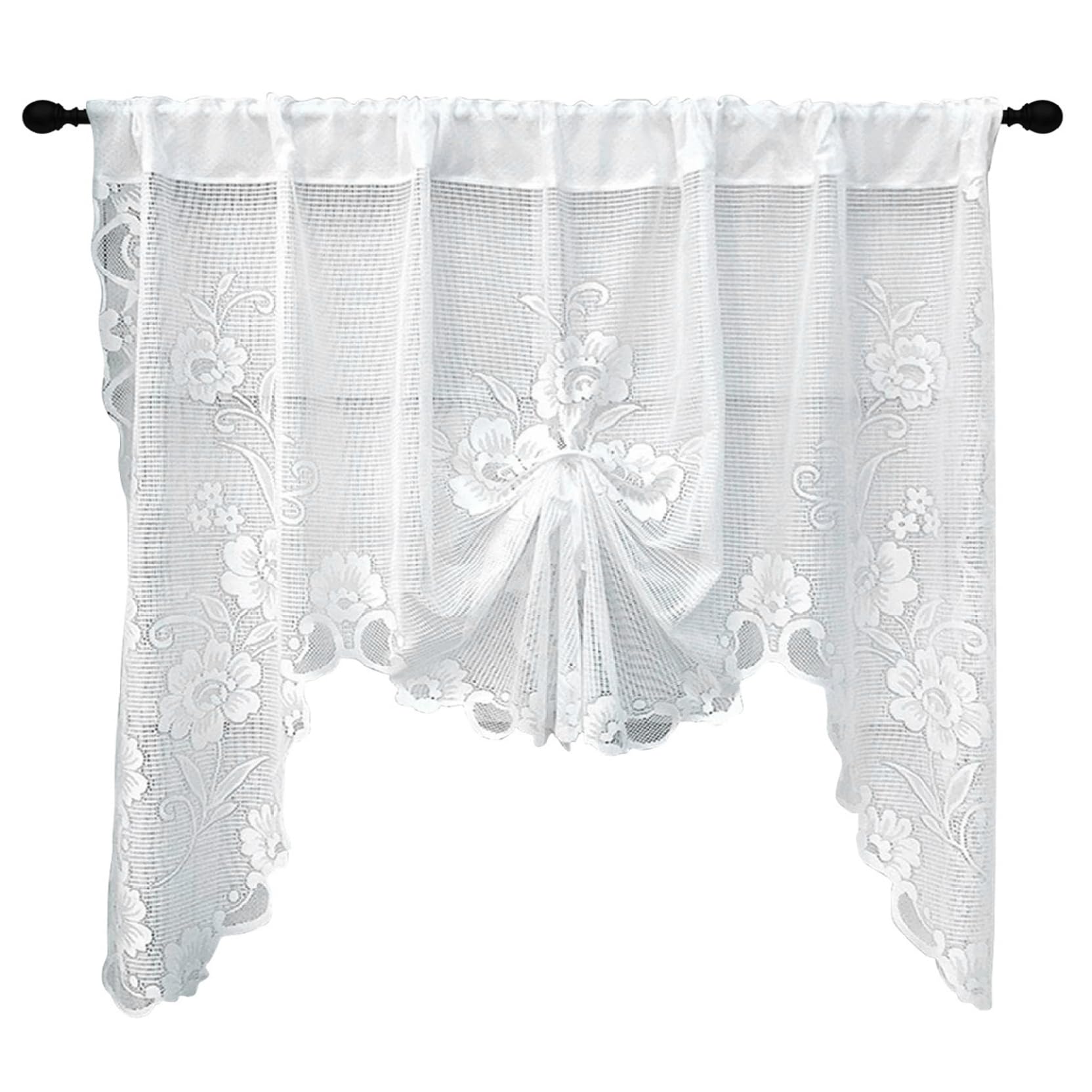 Wedhapy Lace Valances for Windows Lace Curtains, 71x39in White Floral Embroidery Sheer Kitchen Curtains, Princess Style Embroidered Waterfall Valance Tier for Bathroom