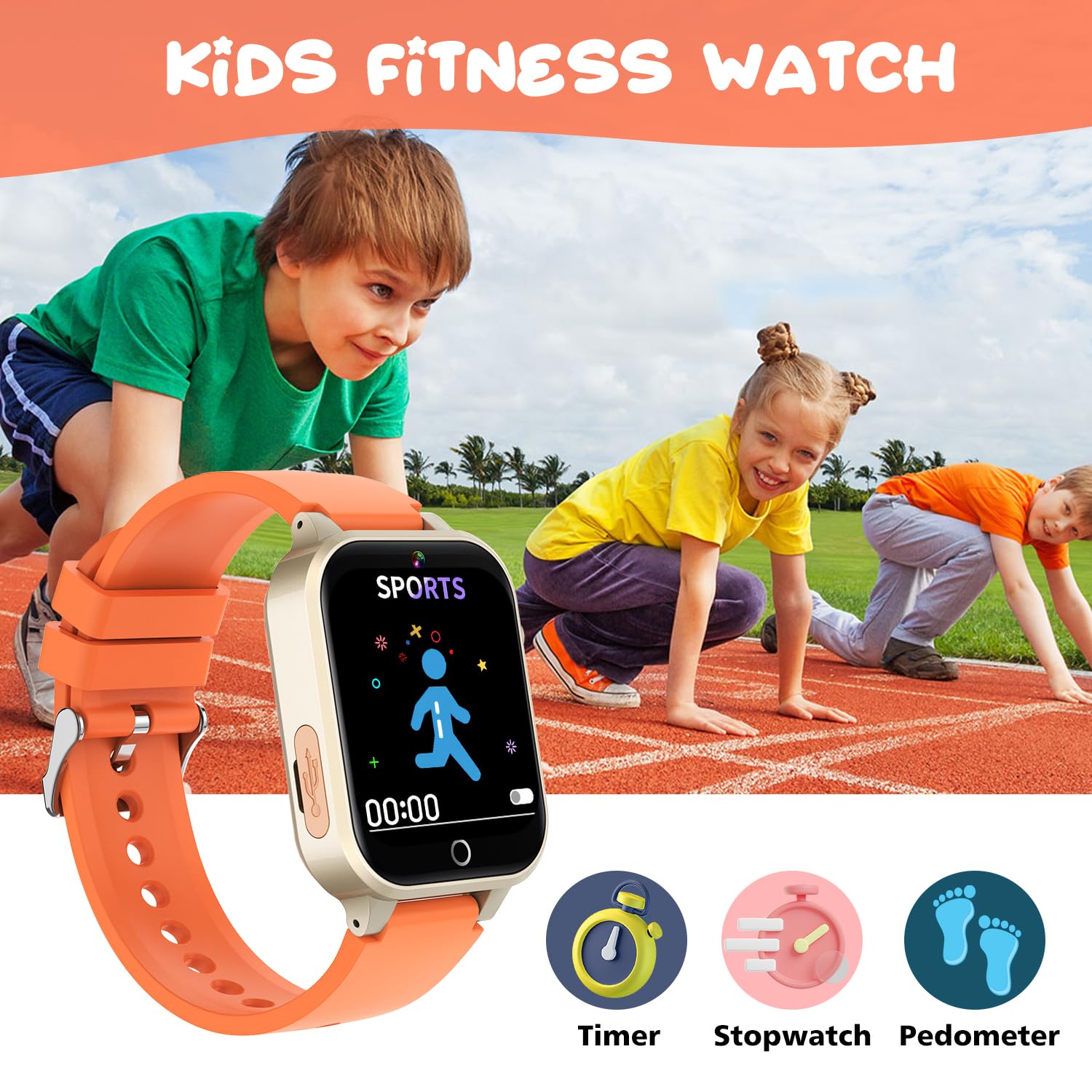 aswan watch Montre Enfant, Jouet Enfant, Montre Connectée Enfant - 26 Jeux, Caméra, Vidéo, Apprendre l'heure, Cadeau pour Fille Garçon, 04 Orange
