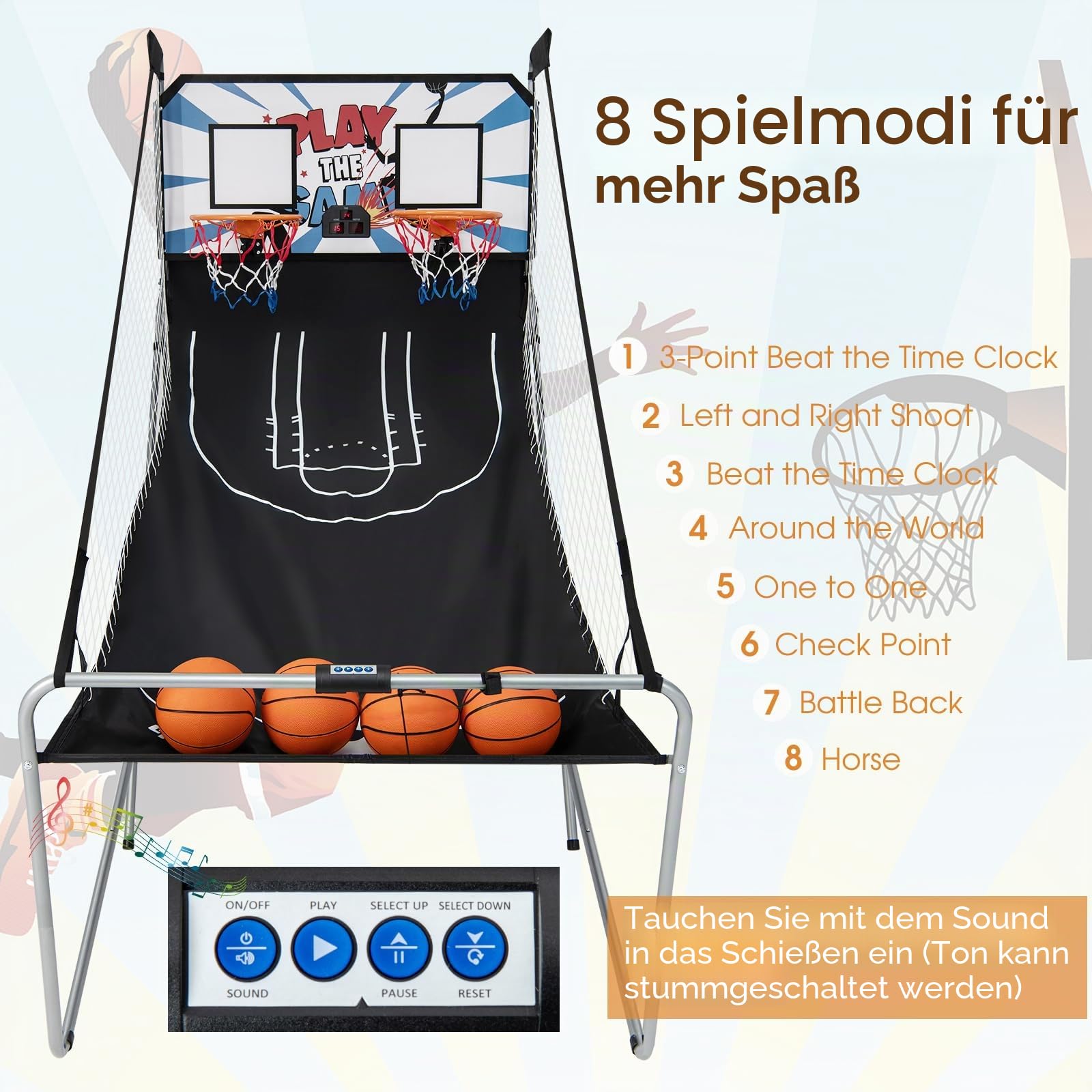 KOMFOTTEU Basketballautomat klappbar, elektronische Basketballwurfmaschine mit 2 Basketballkörbe, Basketball Schießmaschine inkl. 4 Bälle & Pumpe, Basketballkorb mit Ständer Punktezähler (Weiß)