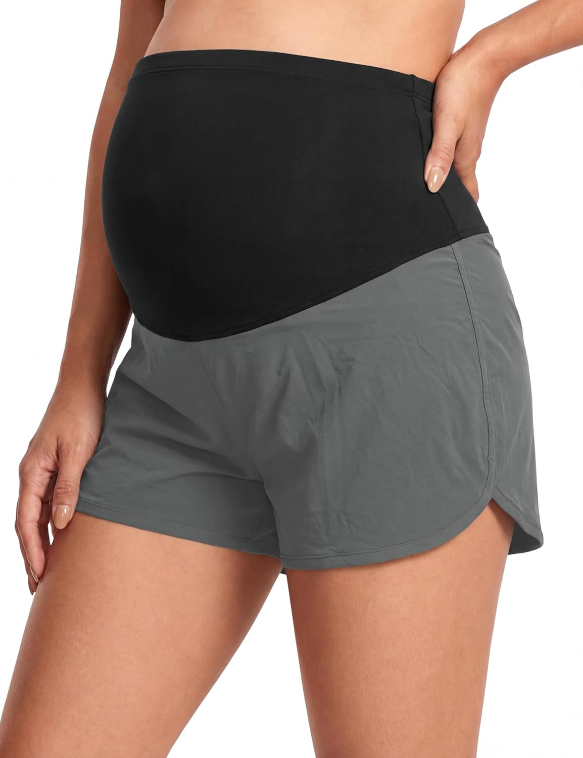 Maternity Athletic Shorts Over Belly Quick Dry Workout Athletic Running Pregnancy Shorts with Liner Pockets