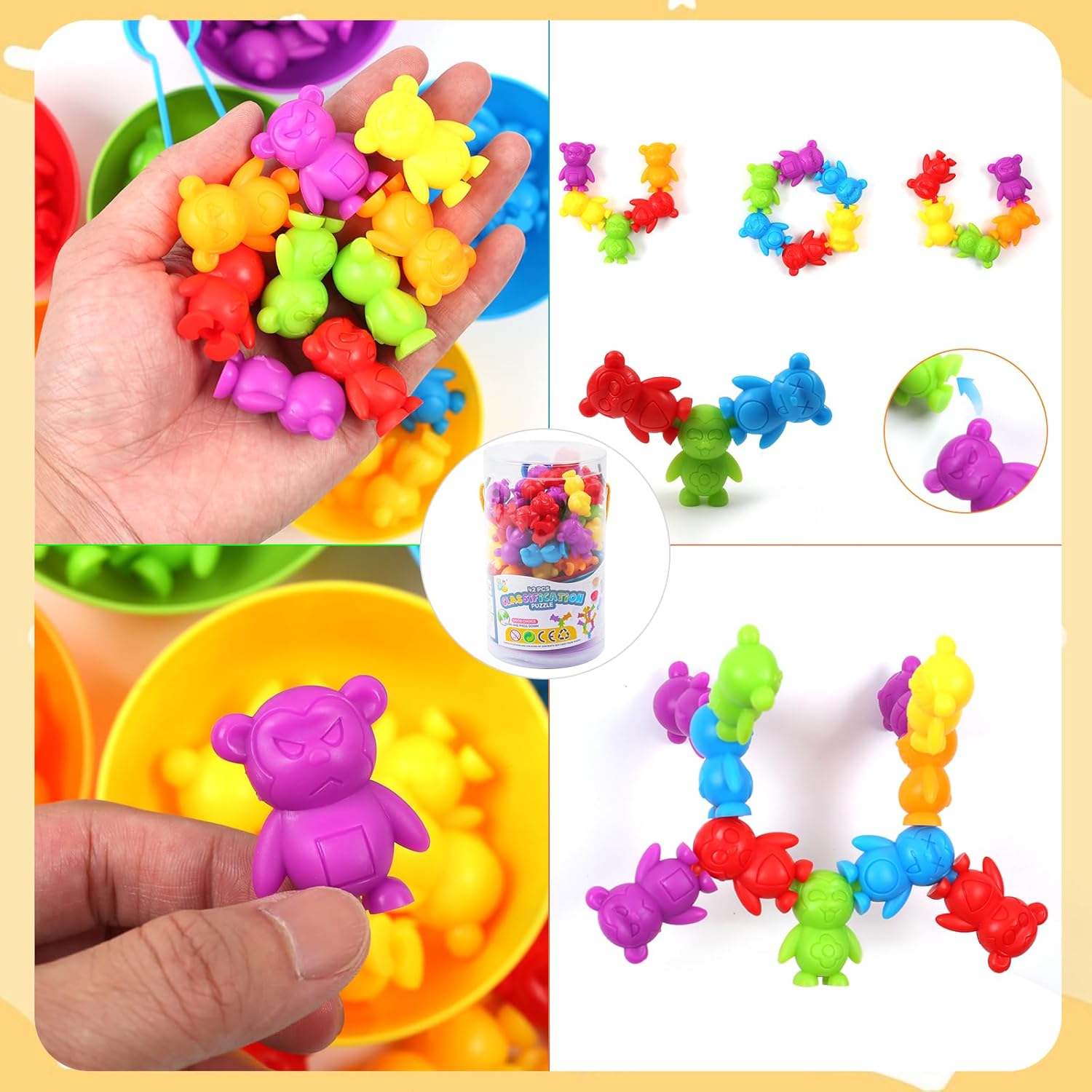 UNIQUE KIDS Counting Matching Game with Sorting Cups, Color Classification and Sensory Training Educational Learning Toys Set Gift for Toddlers Preschool Ages 3 Years and up (New Stacking Monkey) - Image 4