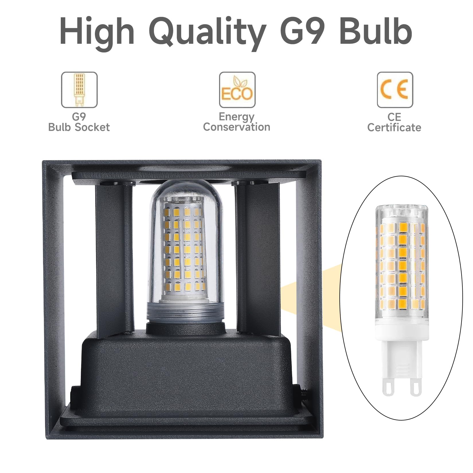 FUPE 4 Pack Applique Murale Exterieur Interieur LED Ampoules G9 Remplaçable IP65 Étanche Lampe Murale Extérieures Anthracite 3000K Blanc Chaud Applique Carrée Aluminium Réglage de l'angle d'éclairage - 5