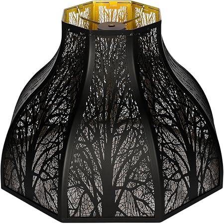Beveled Octagon Big Lampshades, Metal Etched Forest Large Lamp Shade Fits For